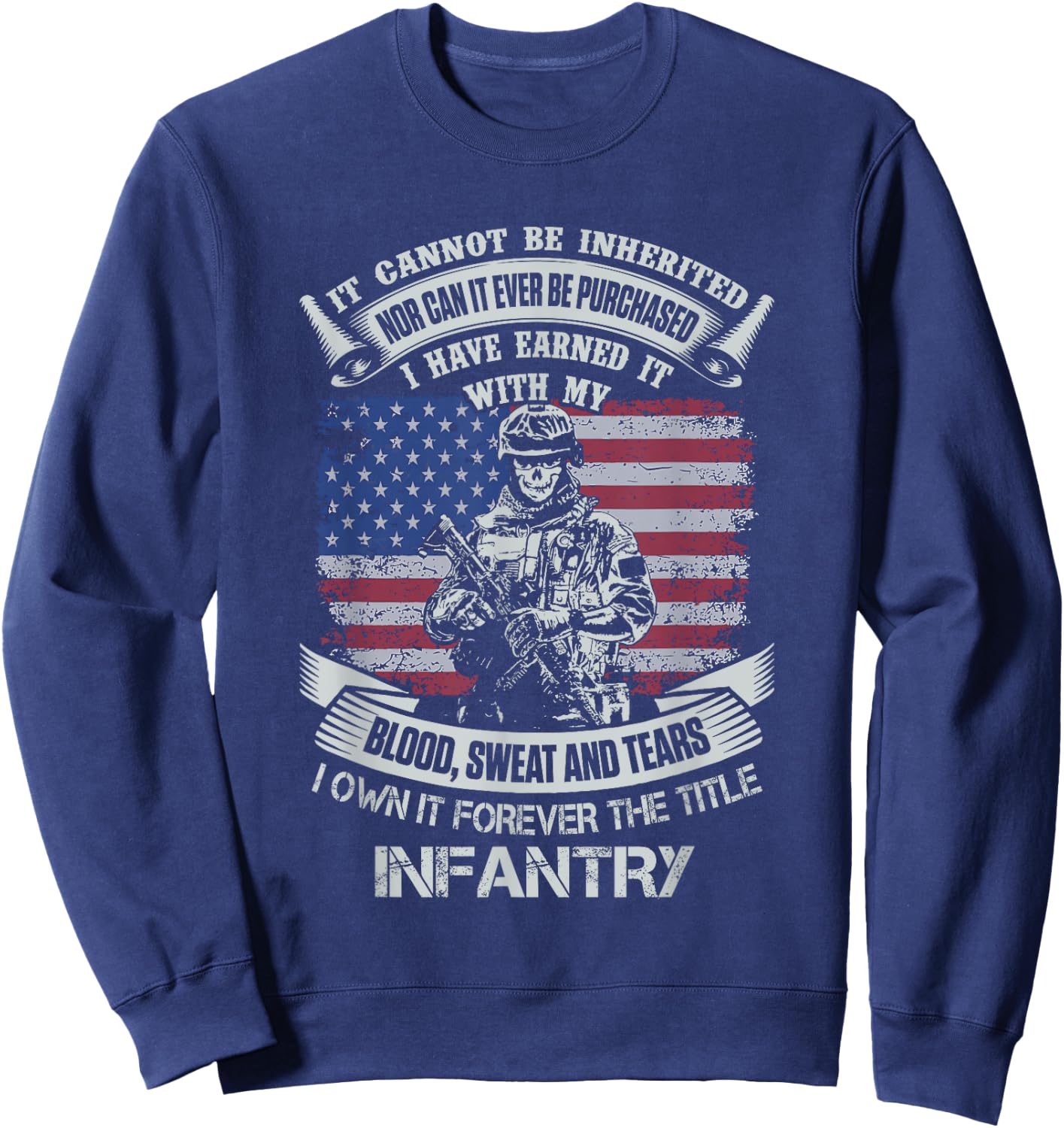 US Army Infantry Veteran Vet Gift -Adults Black Modern Letter Print Small Sweatshirt - Sweatshirt | Navy