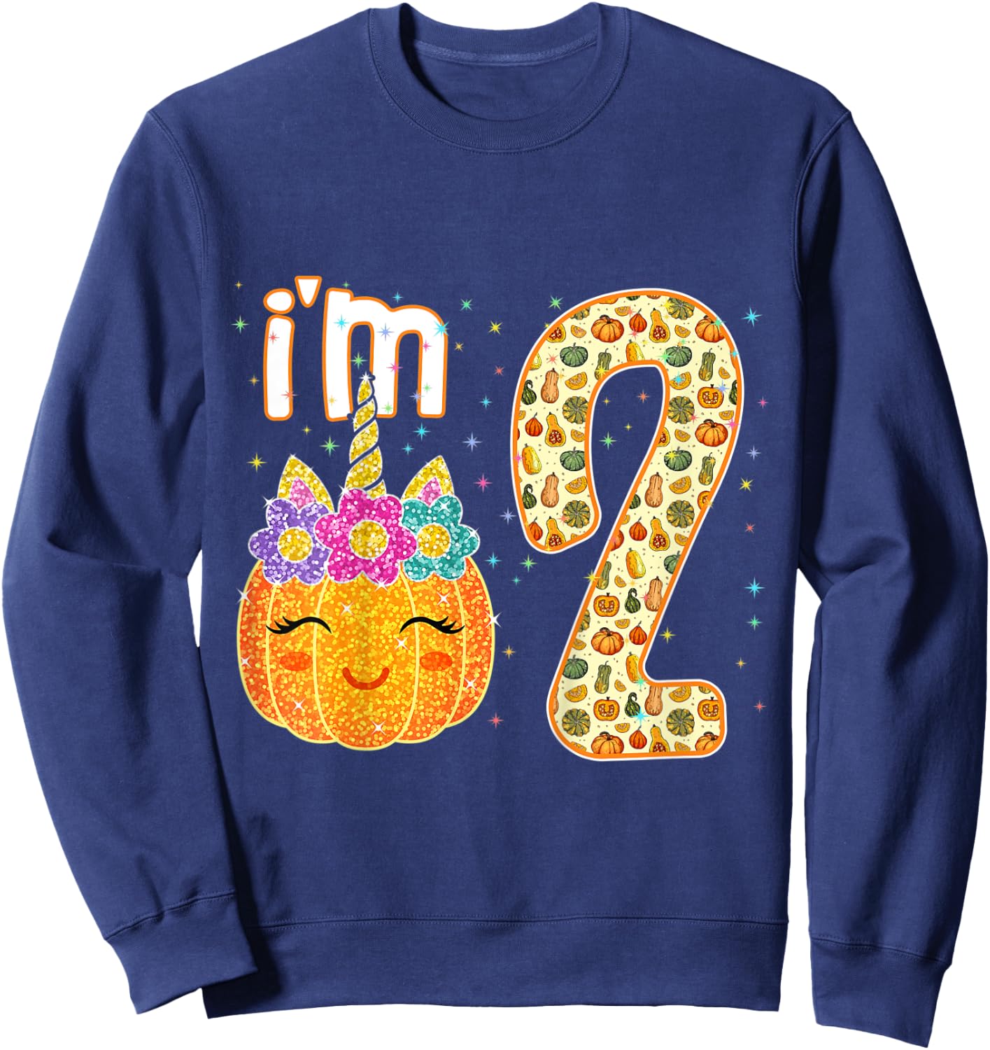 Kids Kids Im 2 Years Old Unicorn Pumpkin Halloween 2nd Birthday Sweatshirt - Sweatshirt | Navy