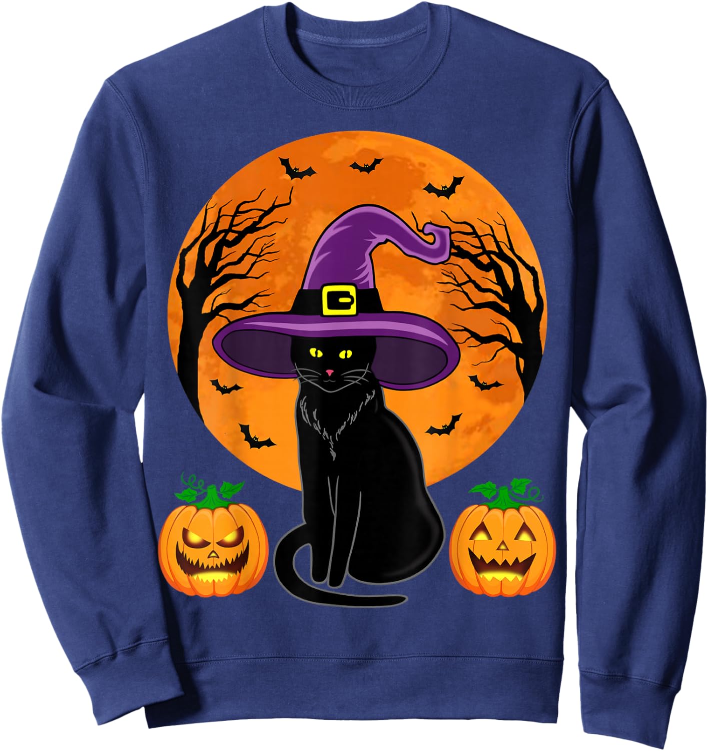 Retro Black Cat Halloween Pumpkin Costume Women Kids Girls Sweatshirt - Sweatshirt | Navy