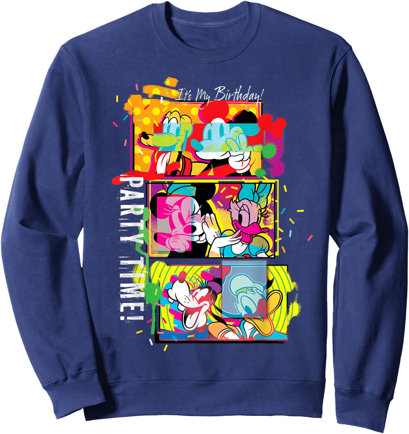 Disney Mickey & Pals Color Blast It’s My Birthday Party Time Sweatshirt - Sweatshirt | Navy