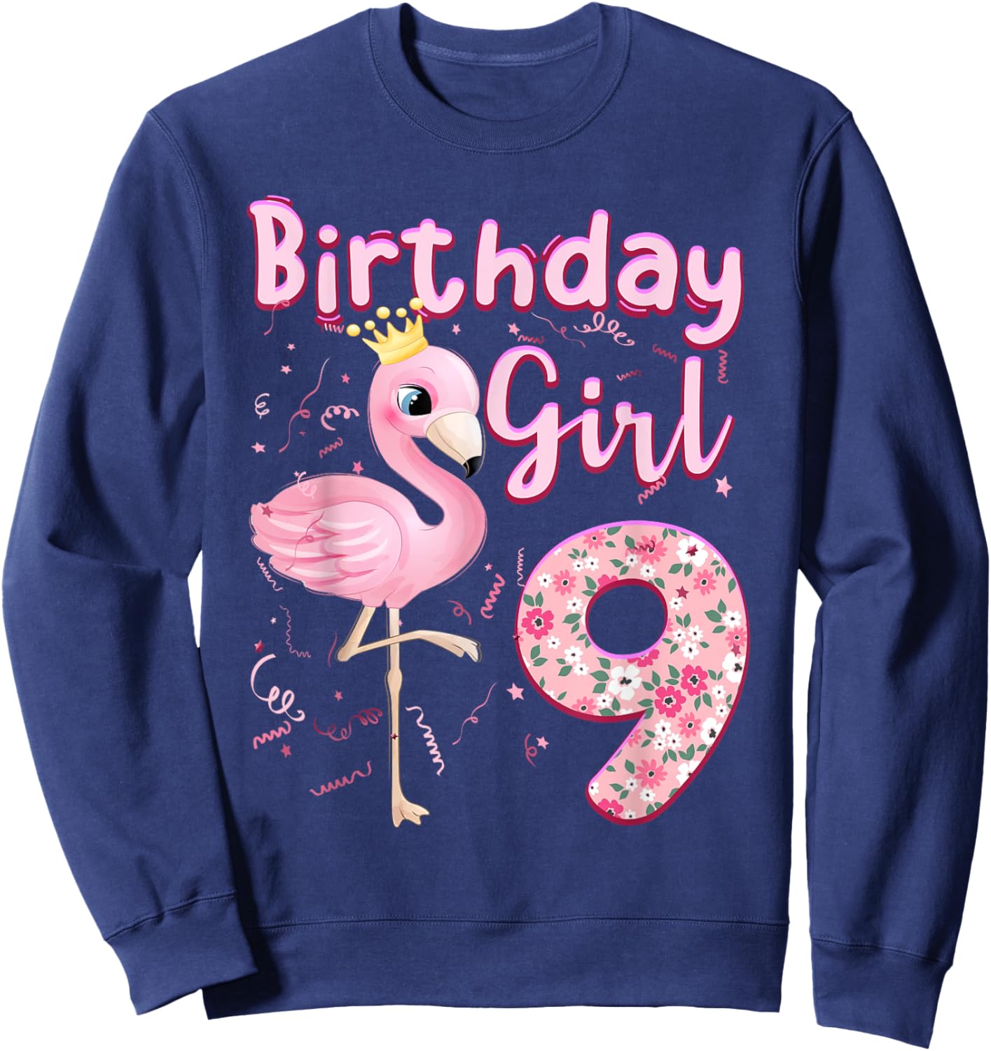 9th Birthday Girls Flamingo 9 Years Old Tropical Flamingo Sweatshirt - Sweatshirt | Navy