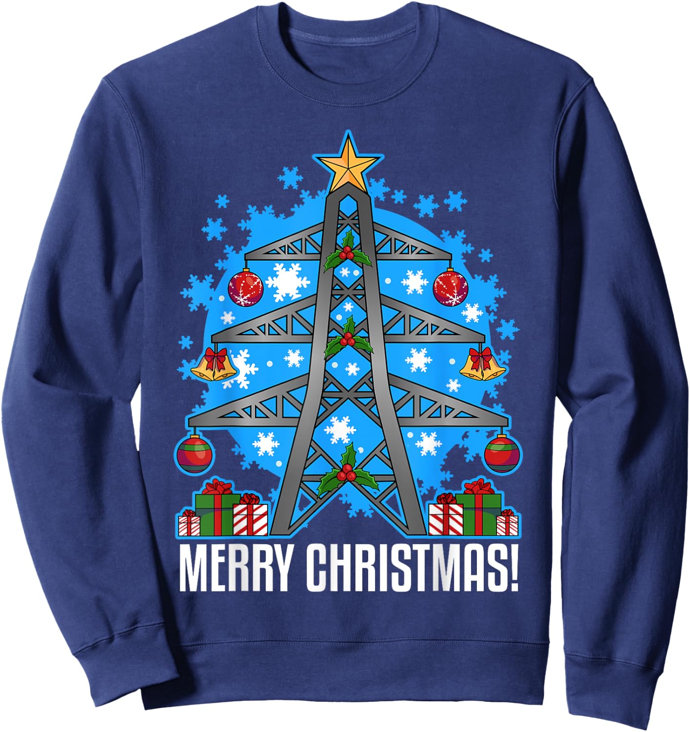 Electrician Gifts Men Women Ugly Christmas Electrician Sweatshirt - Sweatshirt | Navy