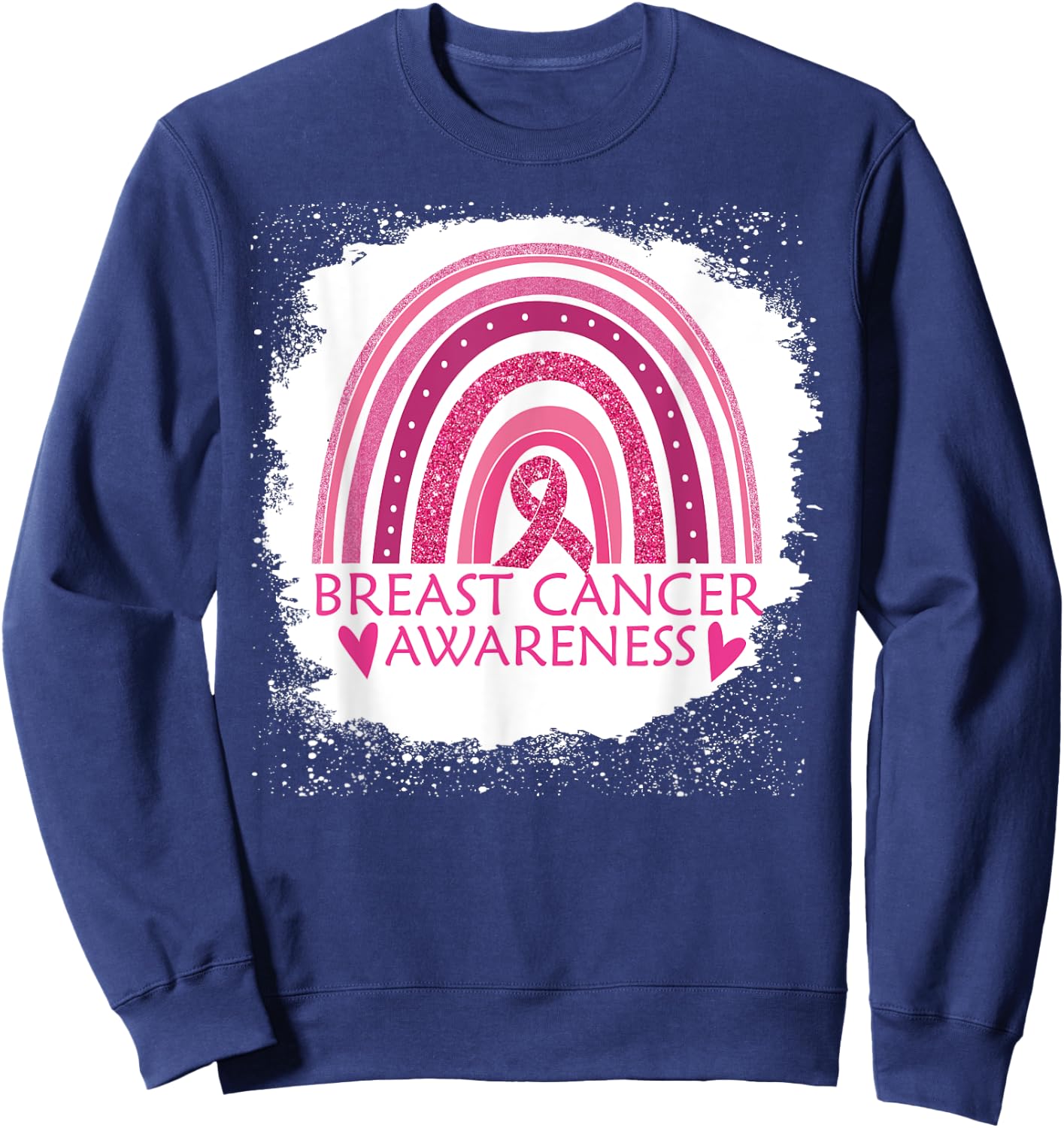Breast Cancer Awareness Bleached Rainbow Pink Ribbon Women Sweatshirt - Sweatshirt | Navy