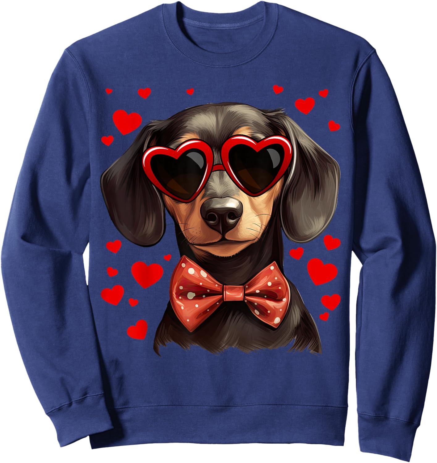 Dachshund Dog Heart Sunglasses Bow Tie Valentine's Day Sweatshirt - Sweatshirt | Navy