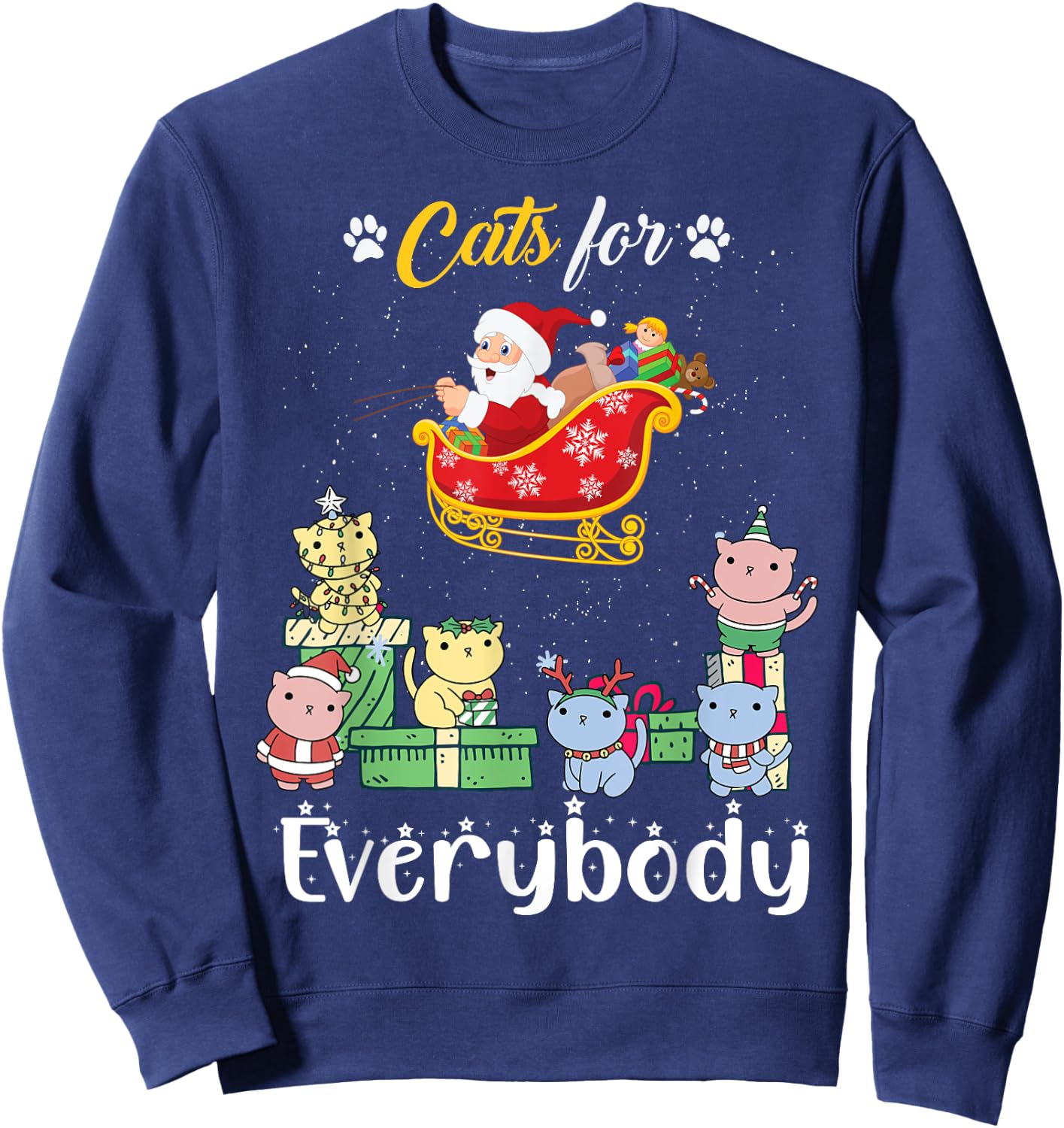 Cats For Everybody Santa Funny Christmas Pjs Xmas women Sweatshirt - Sweatshirt | Navy
