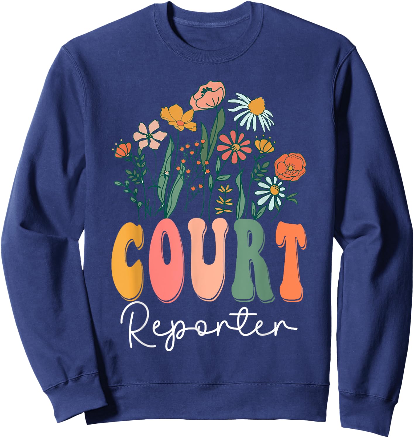 Retro Groovy floral Court Reporter Wildflower Sweatshirt - Sweatshirt | Navy