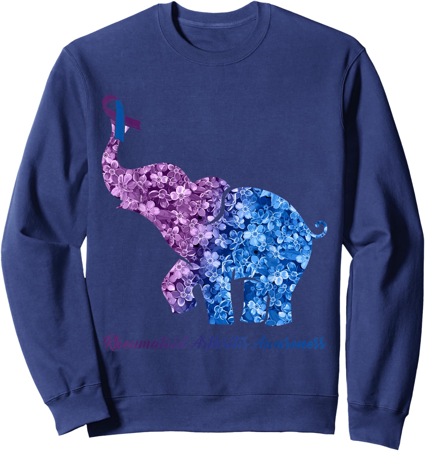 Elephant With Flower Rheumatoid Arthritis Awareness Ribbon Sweatshirt - Sweatshirt | Navy