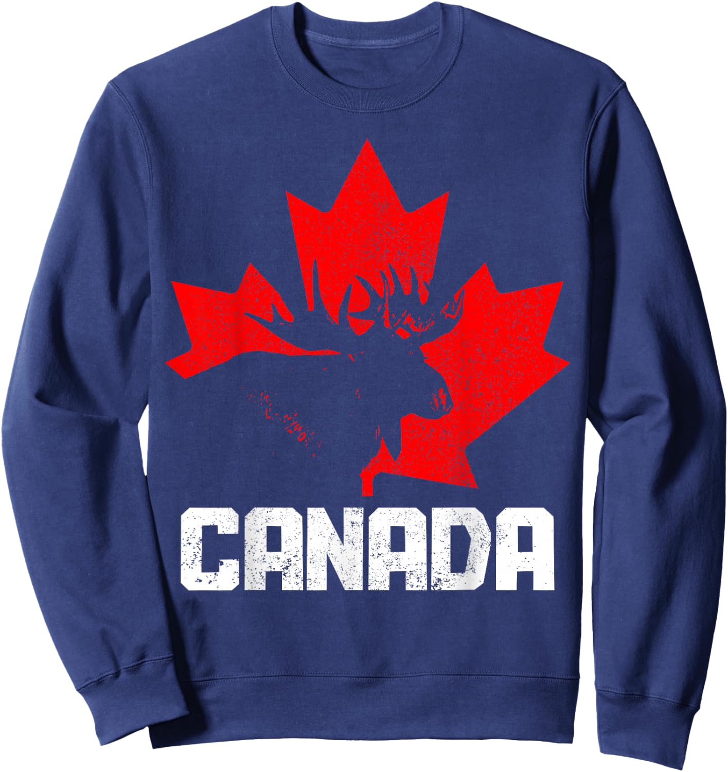Canada Moose Maple Leaf Pride Vintage Canadian Flag Sweatshirt - Sweatshirt | Navy
