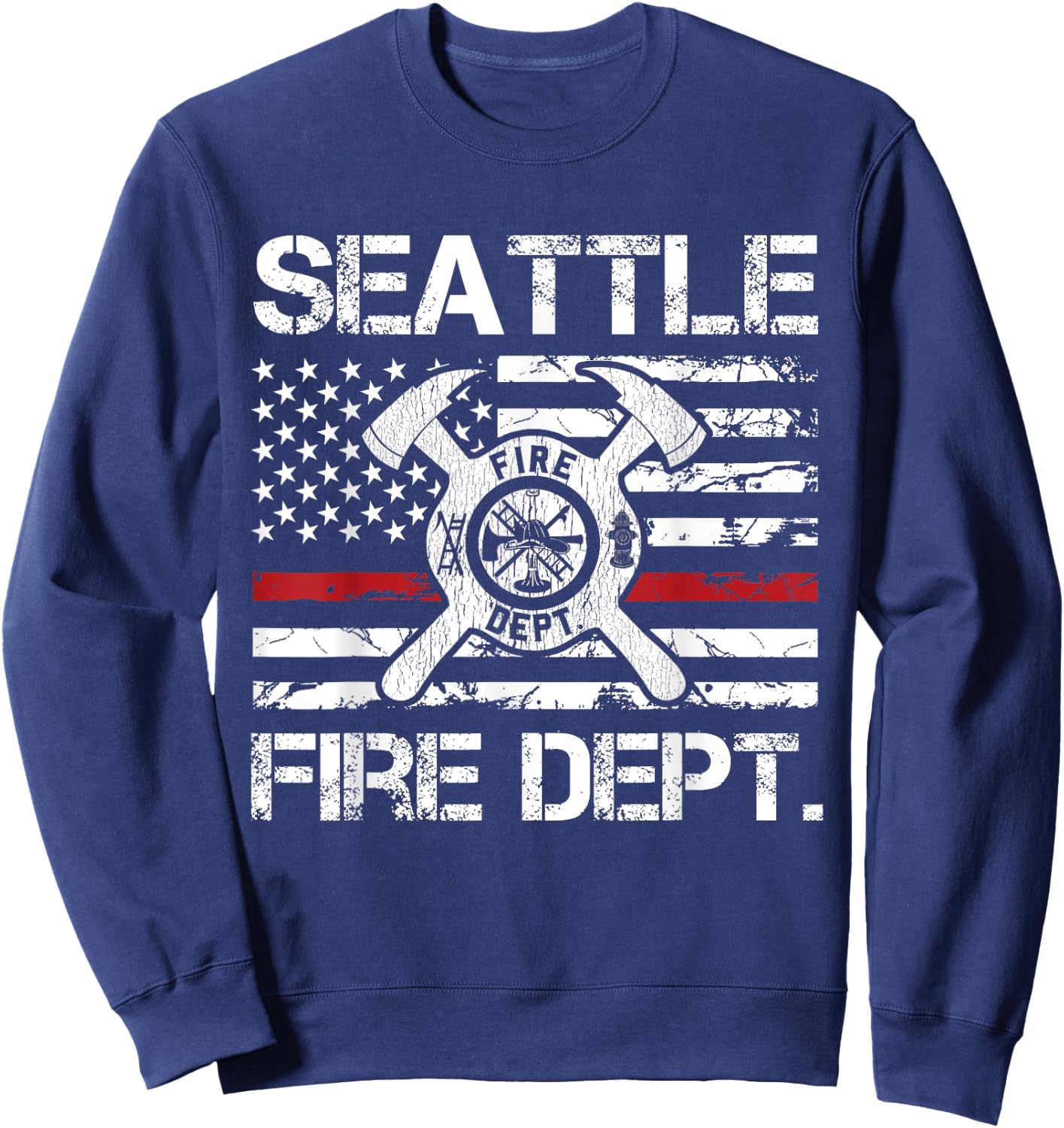 Seattle Washington Fire Department Thin Red Line Fireman Sweatshirt - Sweatshirt | Navy