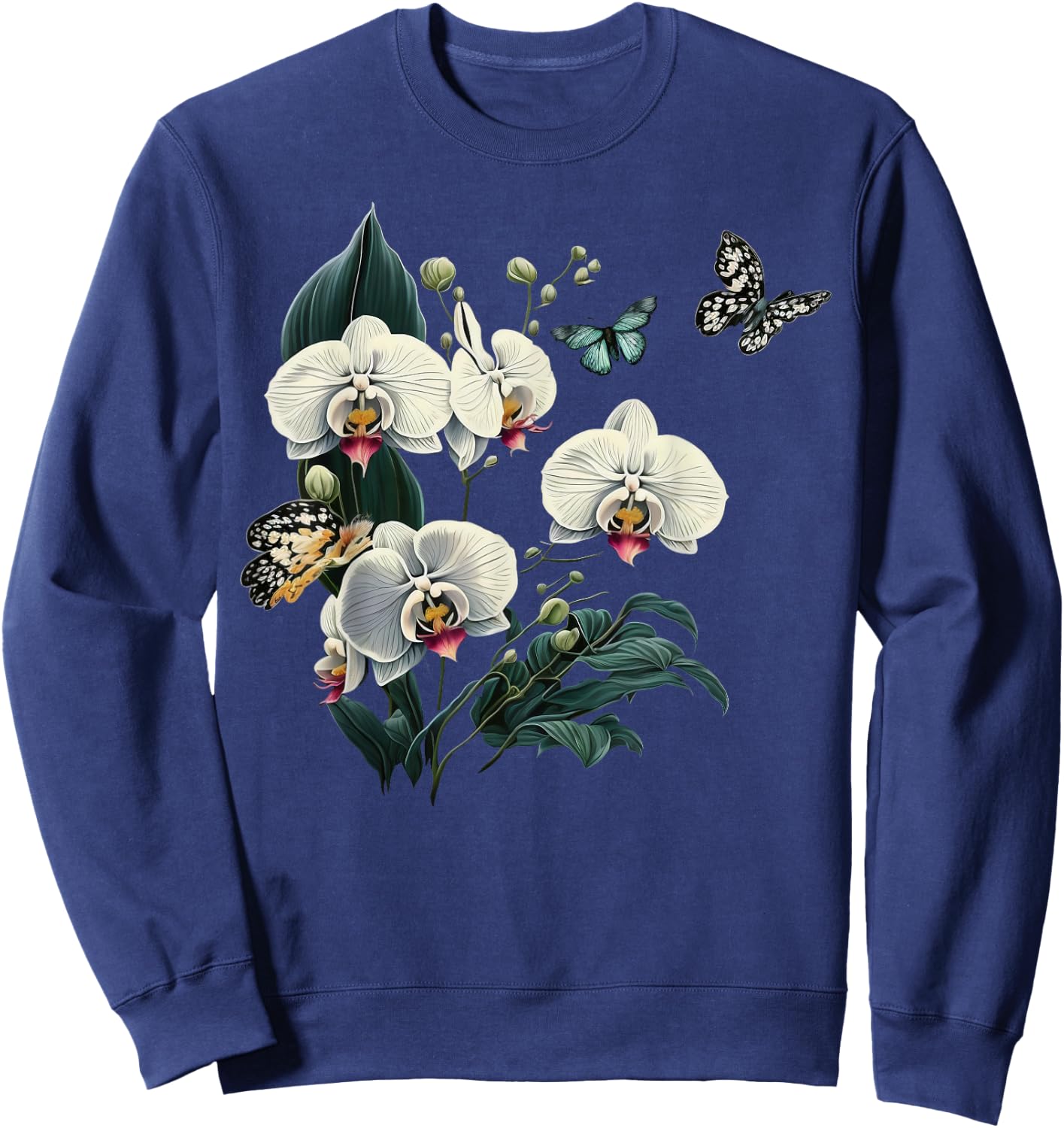 Beautiful Butterfly Orchids on Boho Orchid Sweatshirt - Sweatshirt | Navy
