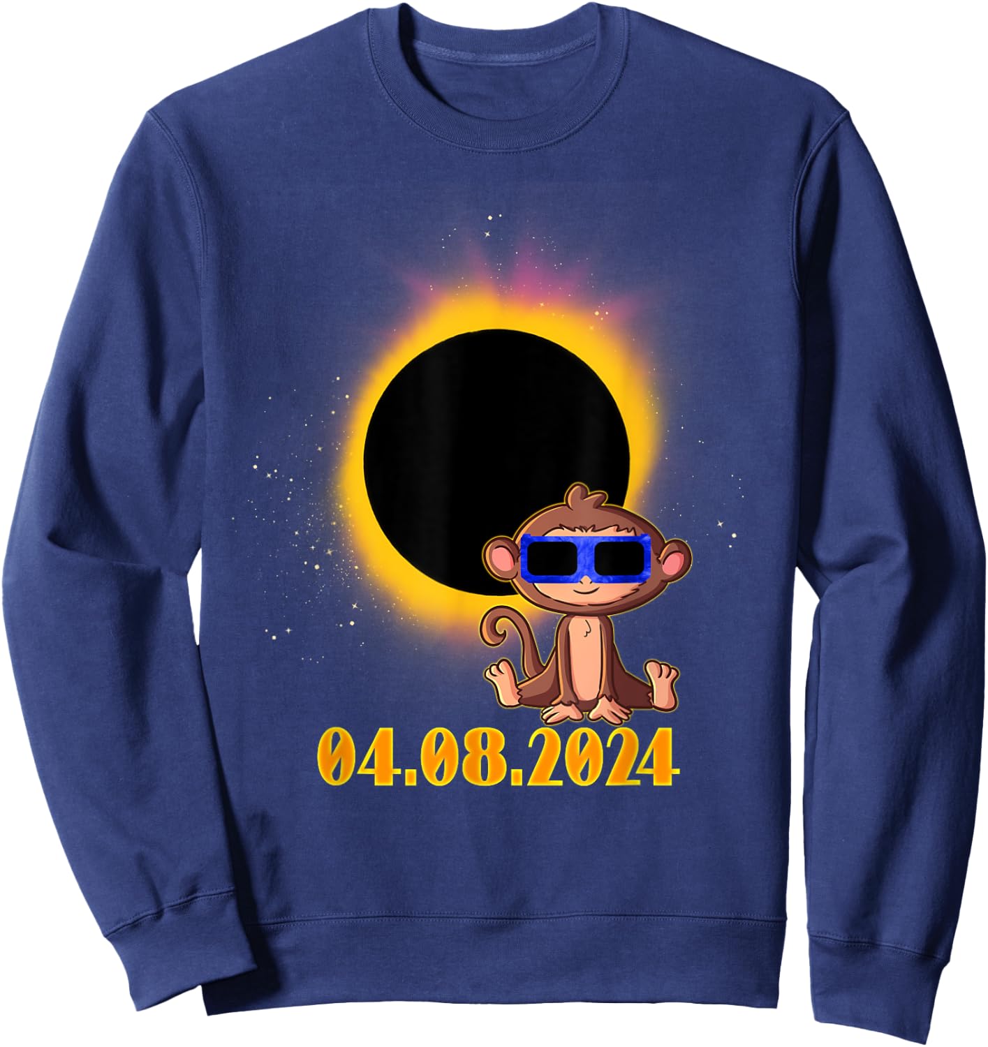 Solar Eclipse 2024 Monkey with Solar Eclipse Glasses Sweatshirt - Sweatshirt | Navy