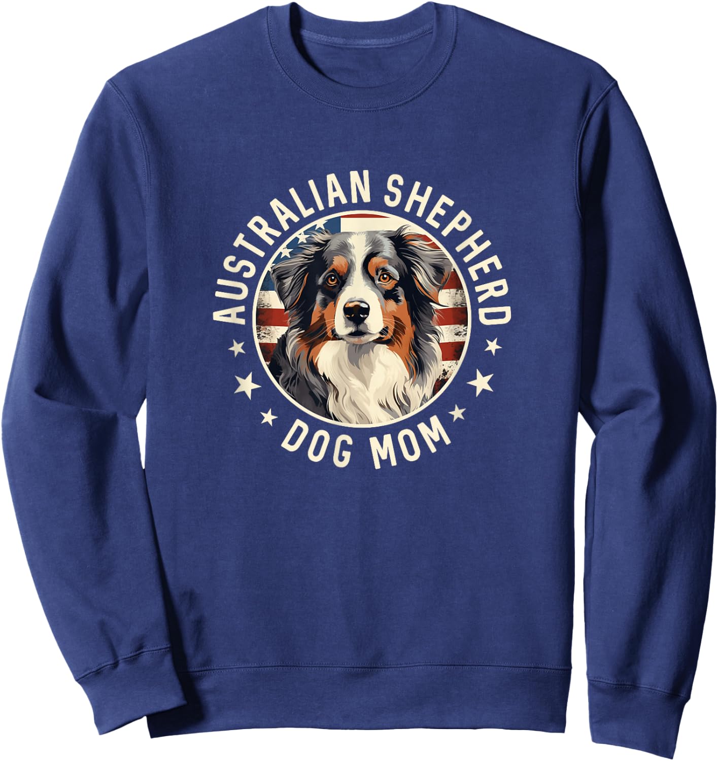Aussie Dog American Flag, Australian Shepherd Dog Mom Sweatshirt - Sweatshirt | Navy