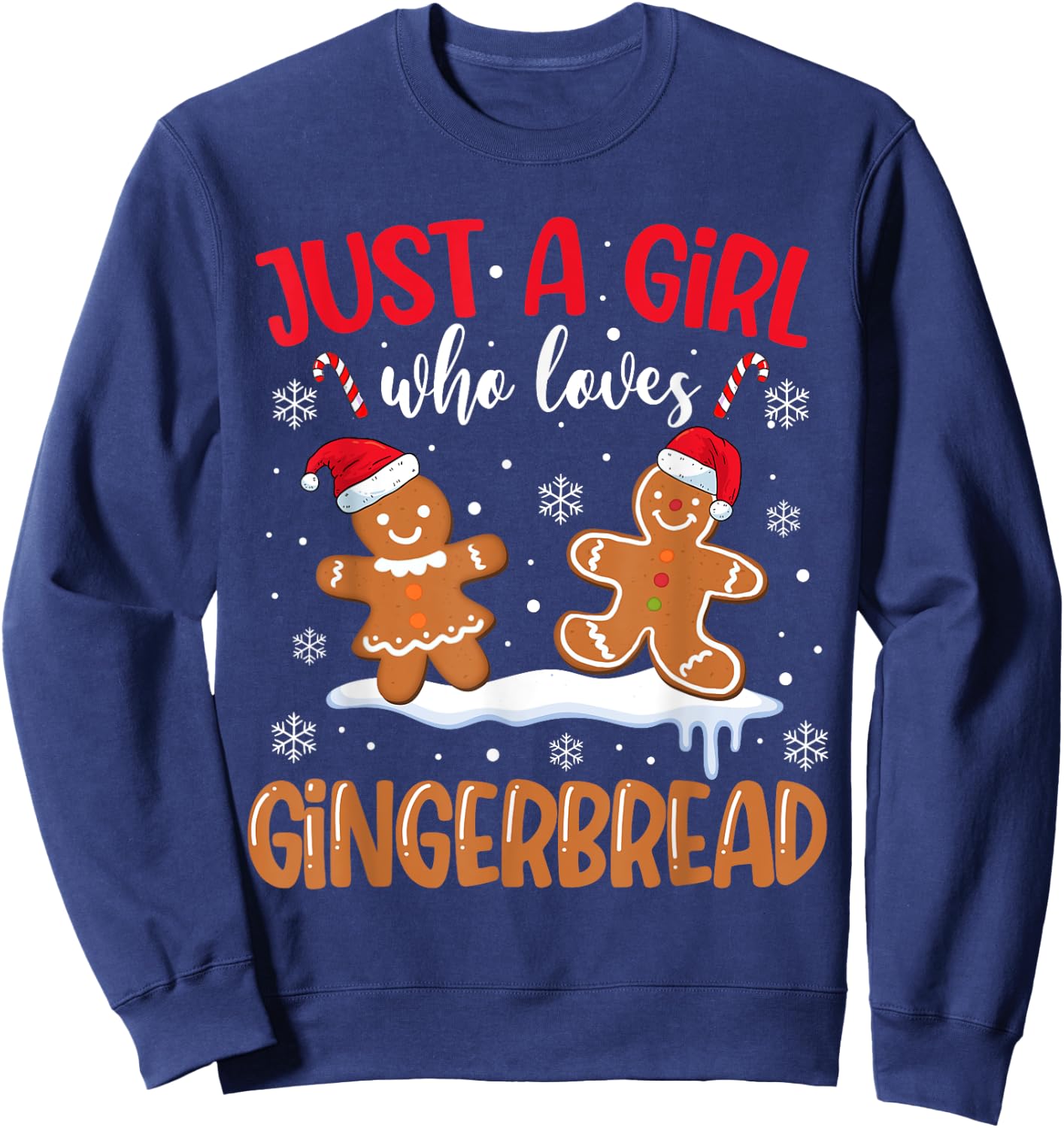 Just A Girl Who Loves Gingerbread Man Christmas Xmas Pajamas Sweatshirt - Sweatshirt | Navy