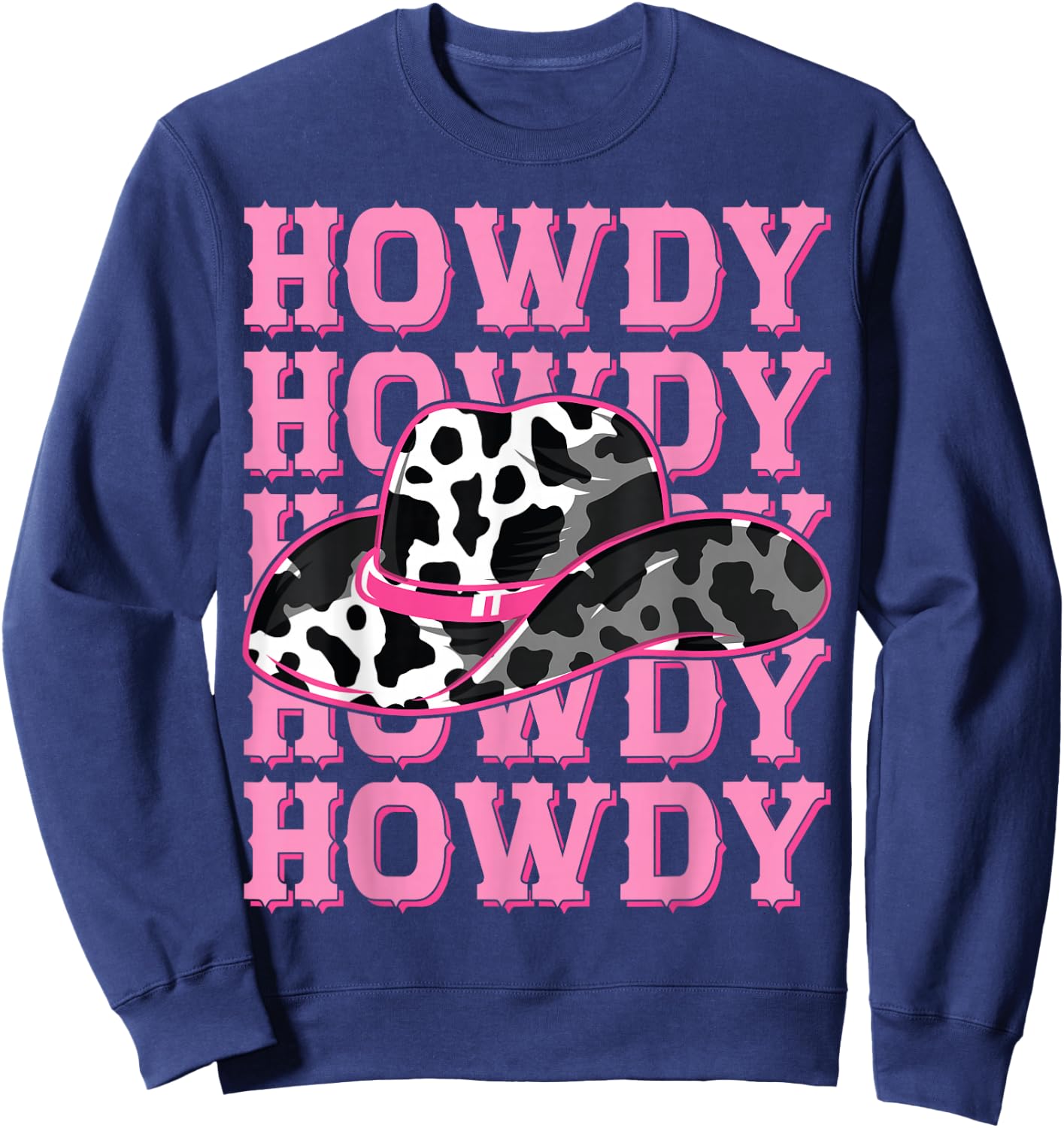 HOWDY - Country Southern Western Pink Texas Cow pattern Sweatshirt - Sweatshirt | Navy
