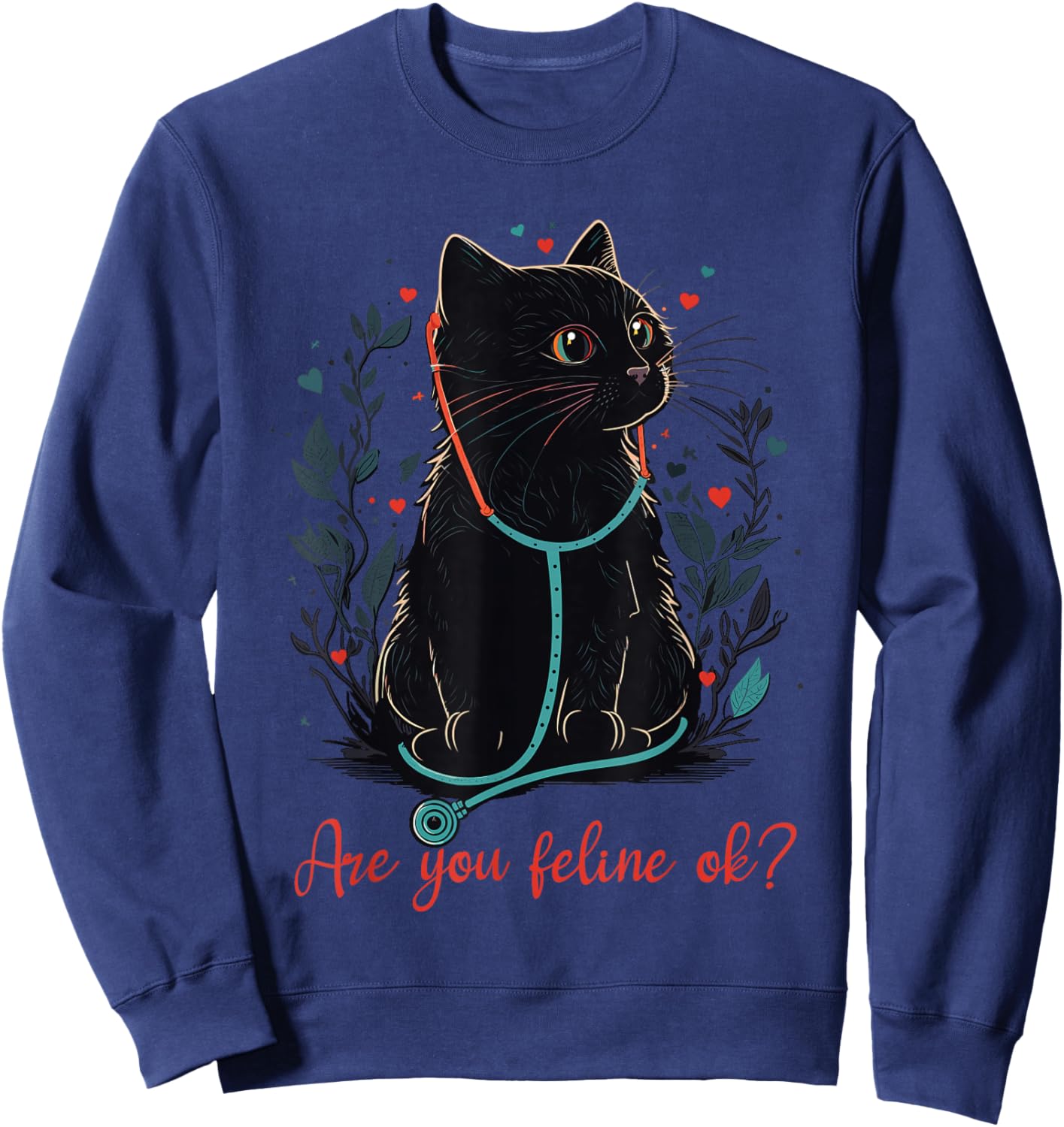 Retro Cat Nurse Gifts Nurse Week Gifts Funny Nurse Sweatshirt - Sweatshirt | Navy