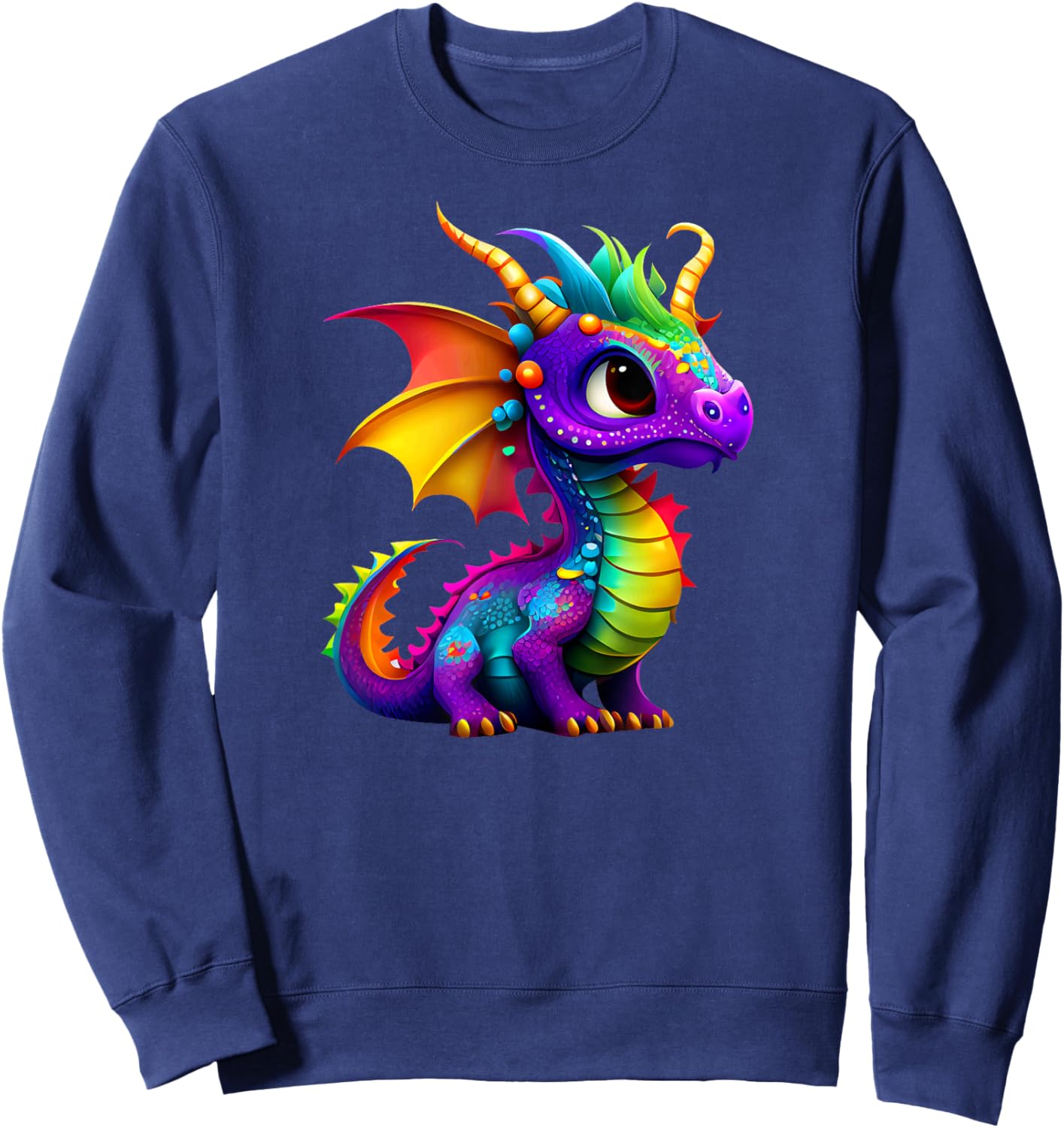 Cute Rainbow Dragon - Men, Women, Teens, & Kids Sweatshirt - Sweatshirt | Navy