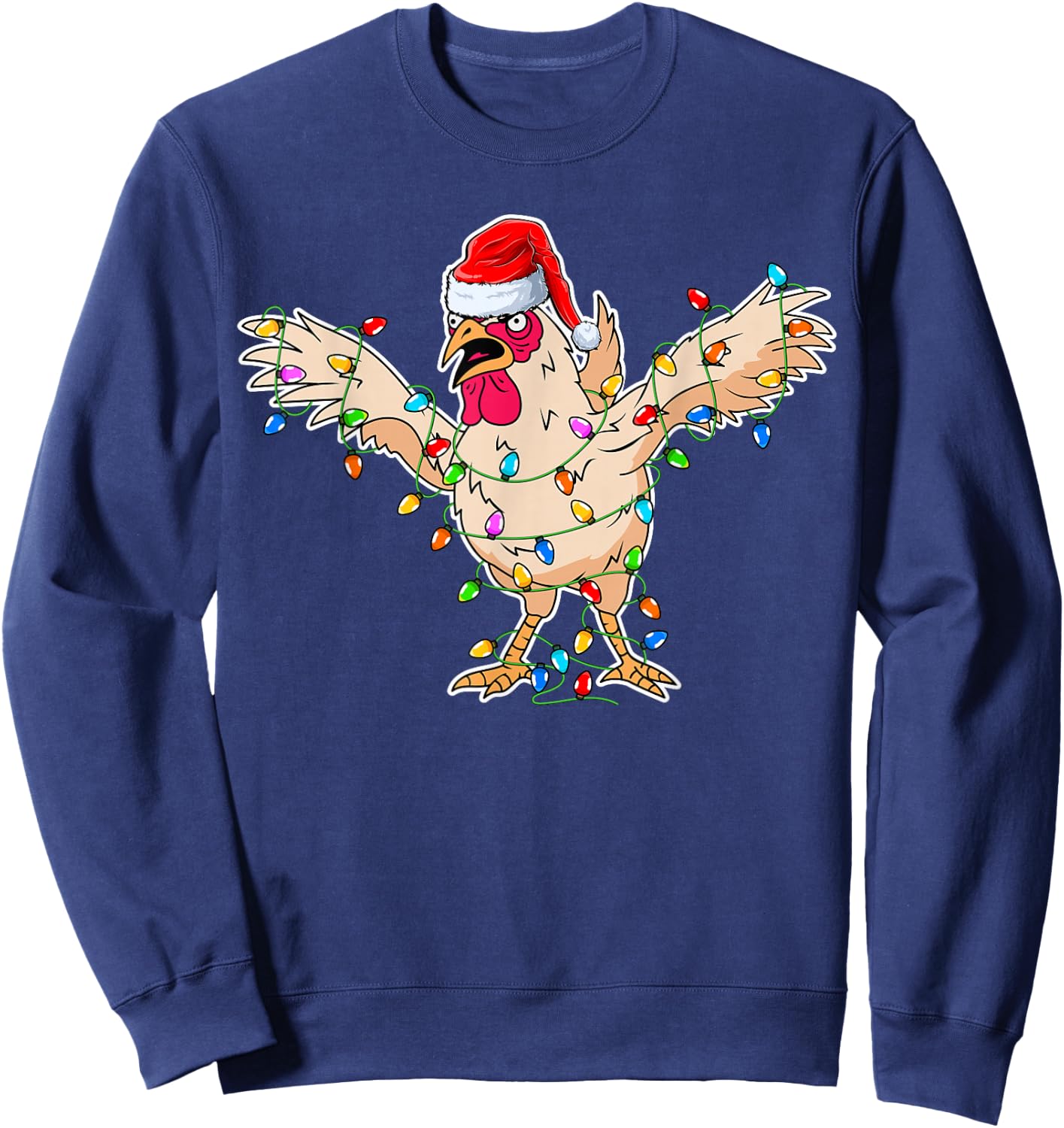 Rooster Wearing Santa Hat - Rooster Chicken Lover Christmas Sweatshirt - Sweatshirt | Navy