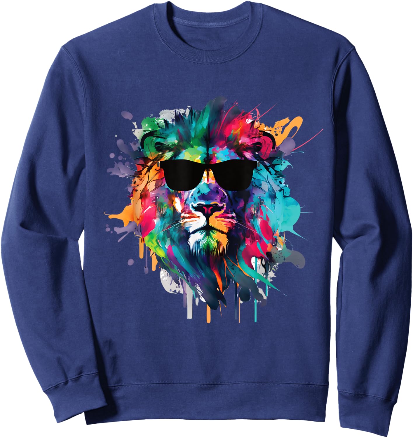 African Lion s Cool Water Color s Lion with Sun Glasses Sweatshirt - Sweatshirt | Navy