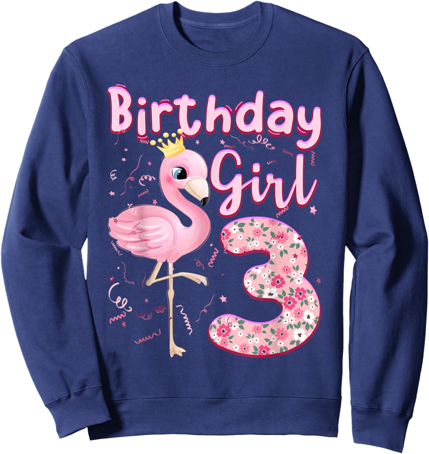 3rd Birthday Girls Flamingo 3 Years Old Tropical Flamingo Sweatshirt - Sweatshirt | Navy