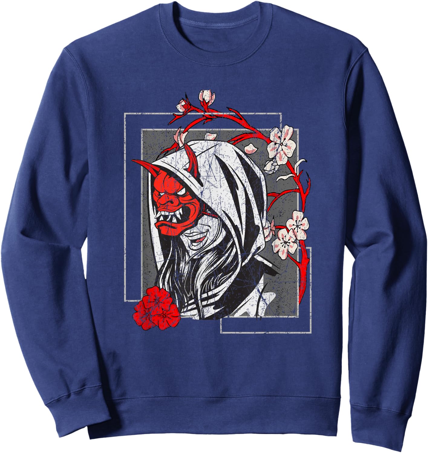 Oni Monster Yokai Hannya Anime Girl Harajuku Japan Aesthetic Sweatshirt - Sweatshirt | Navy