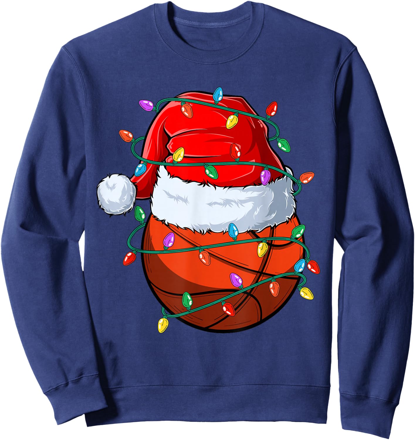 Christmas Basketball Xmas Santa Sports Hat Ball Kids Boy Men Sweatshirt - Sweatshirt | Navy
