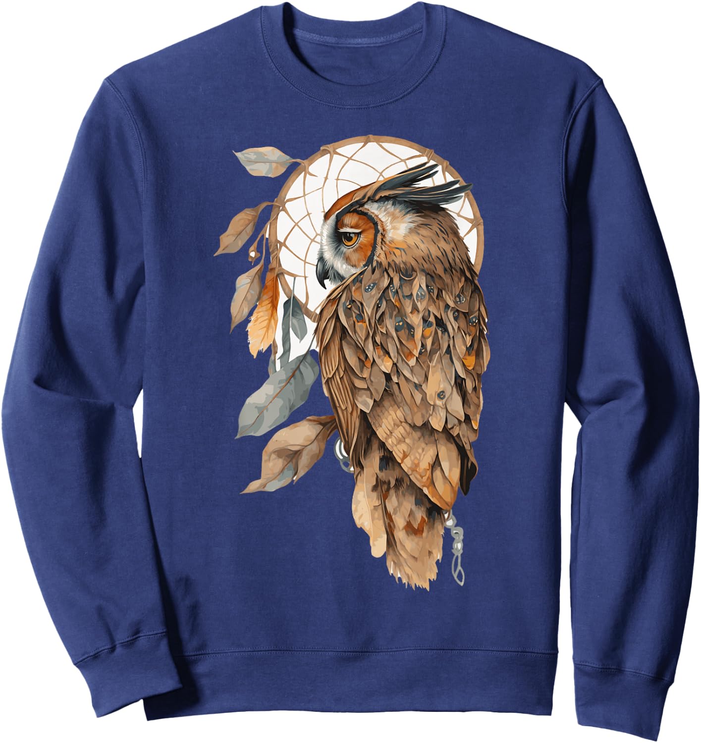 Owl Tribal Watercolor Owl Dream Catcher Sweatshirt - Sweatshirt | Navy