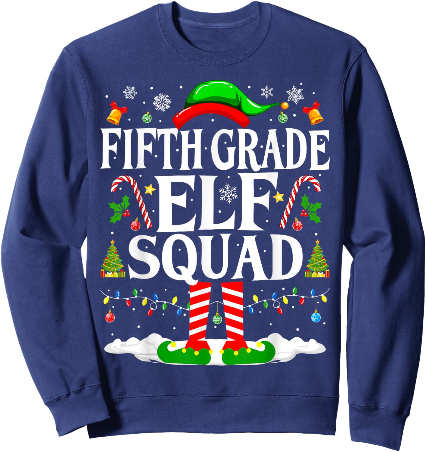 5th Grade Elf Squad Xmas Funny Christmas Fifth Grade Elf Sweatshirt - Sweatshirt | Navy