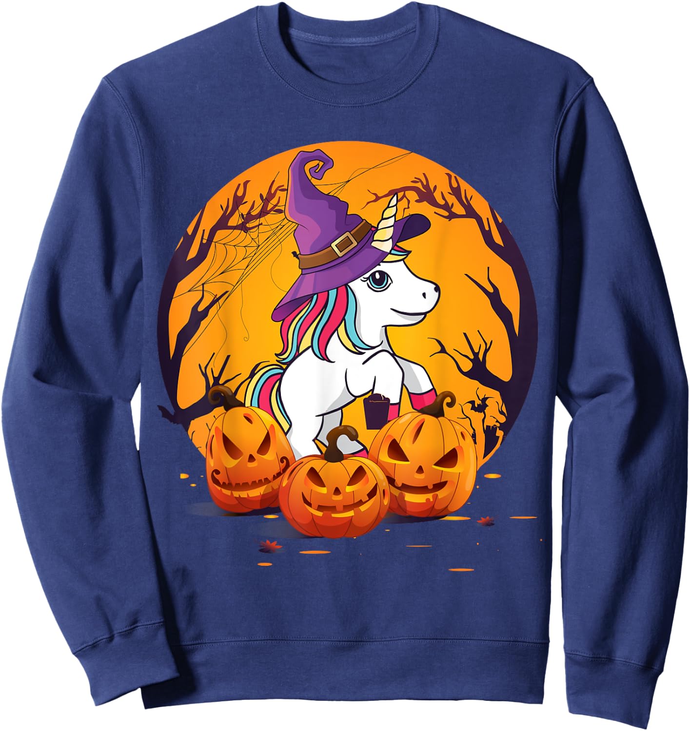 Fun Halloween Shirt Girls Kids Witchy Unicorn Halloween Sweatshirt - Sweatshirt | Navy