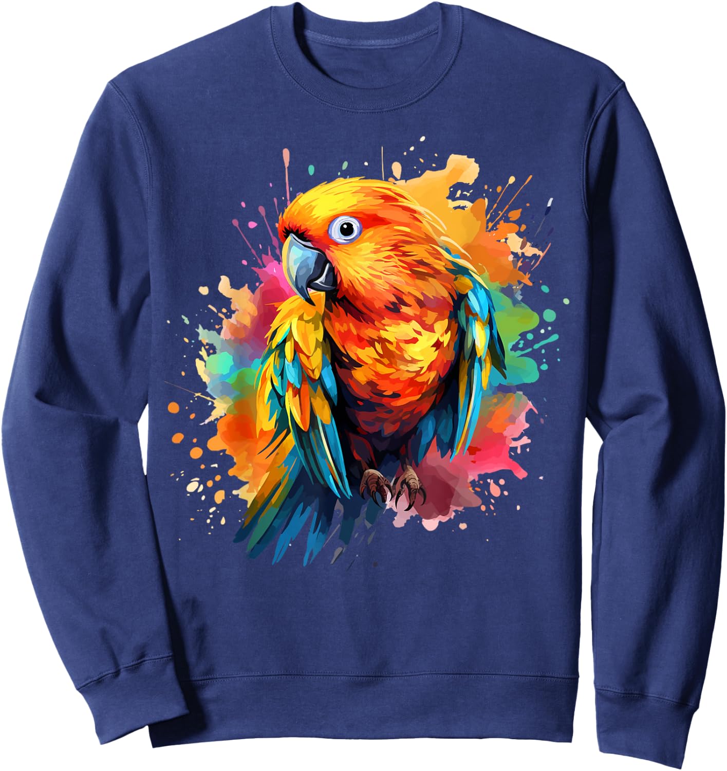 Splash Art Sun Conure Parrot Lover Colorful Sweatshirt - Sweatshirt | Navy