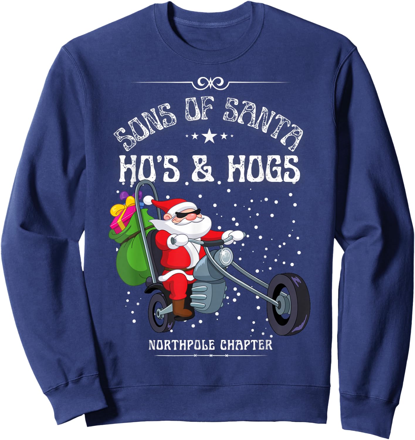 Sons of Santa Hat Funny Motorcycle Christmas 2024 Sweatshirt - Sweatshirt | Navy