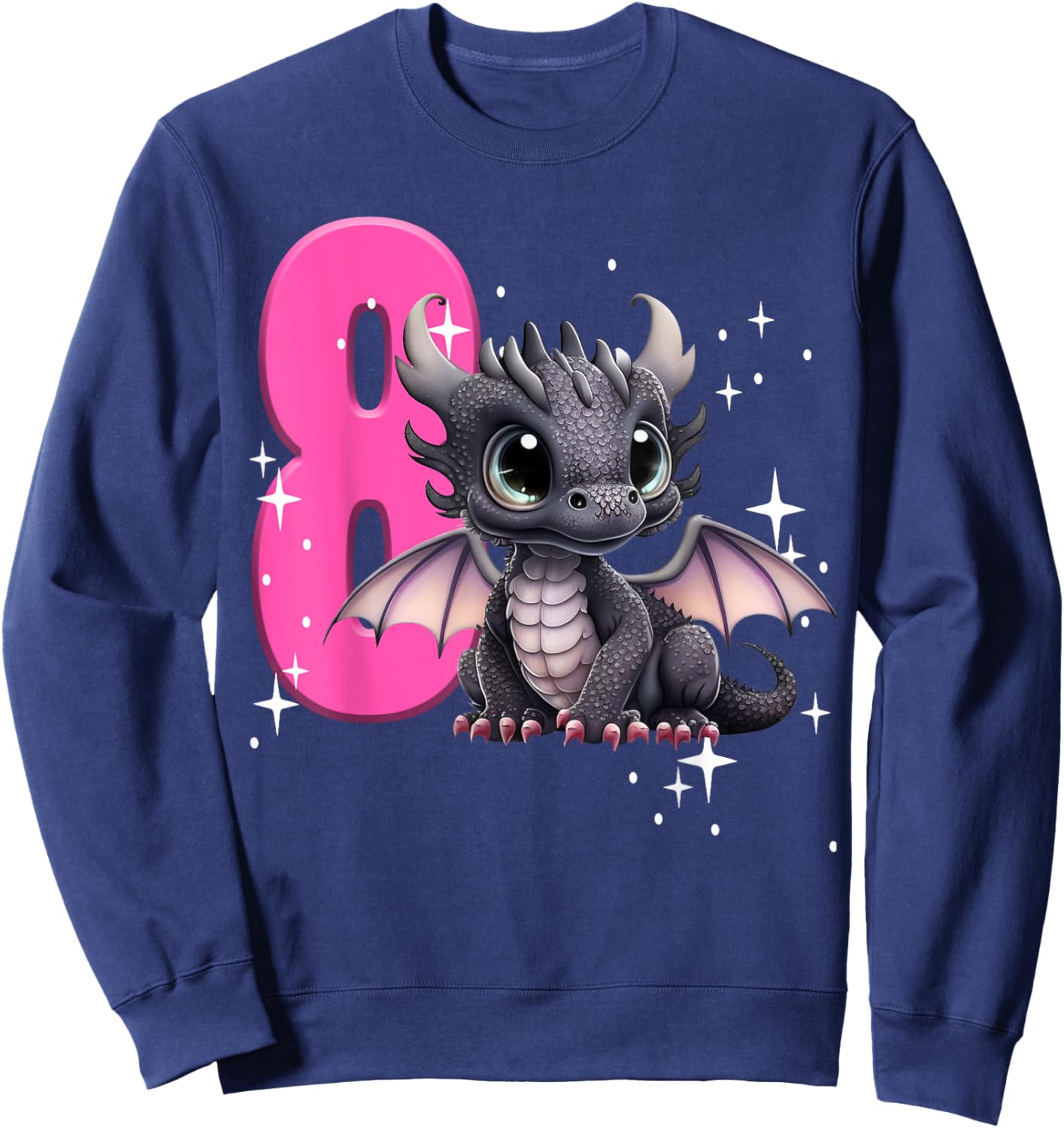 8th Birthday Shirt Dragon Party Birthday Girl Pink 8 Eight Sweatshirt - Sweatshirt | Navy