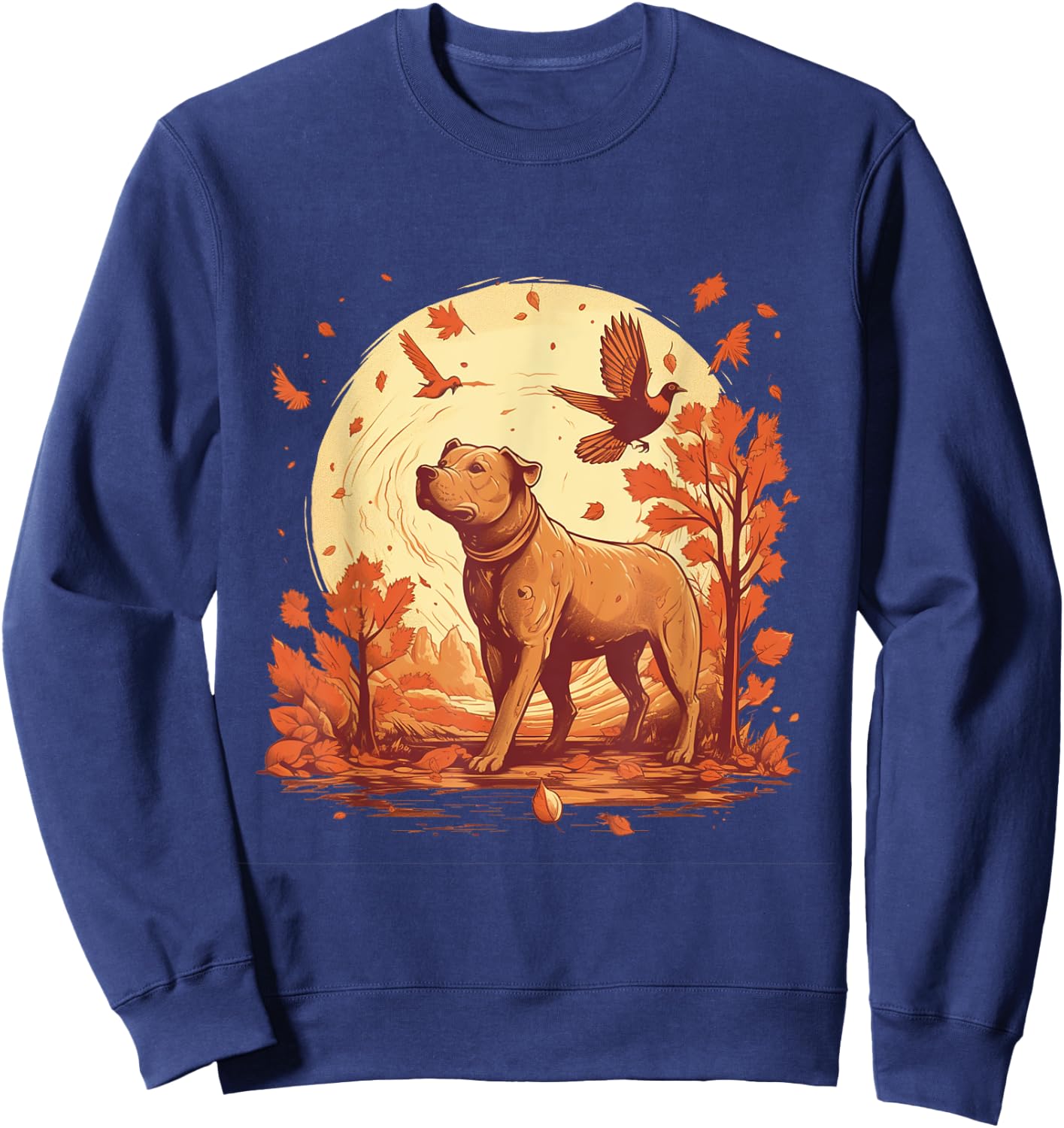 Pitbull Fall Leaves Thanksgiving Day Dog Lover Puppy Owner Sweatshirt - Sweatshirt | Navy