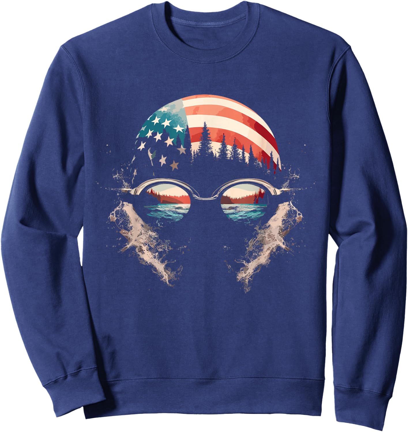 Swimmer American Flag - Patriotic USA Swim Team Swimming Sweatshirt - Sweatshirt | Navy