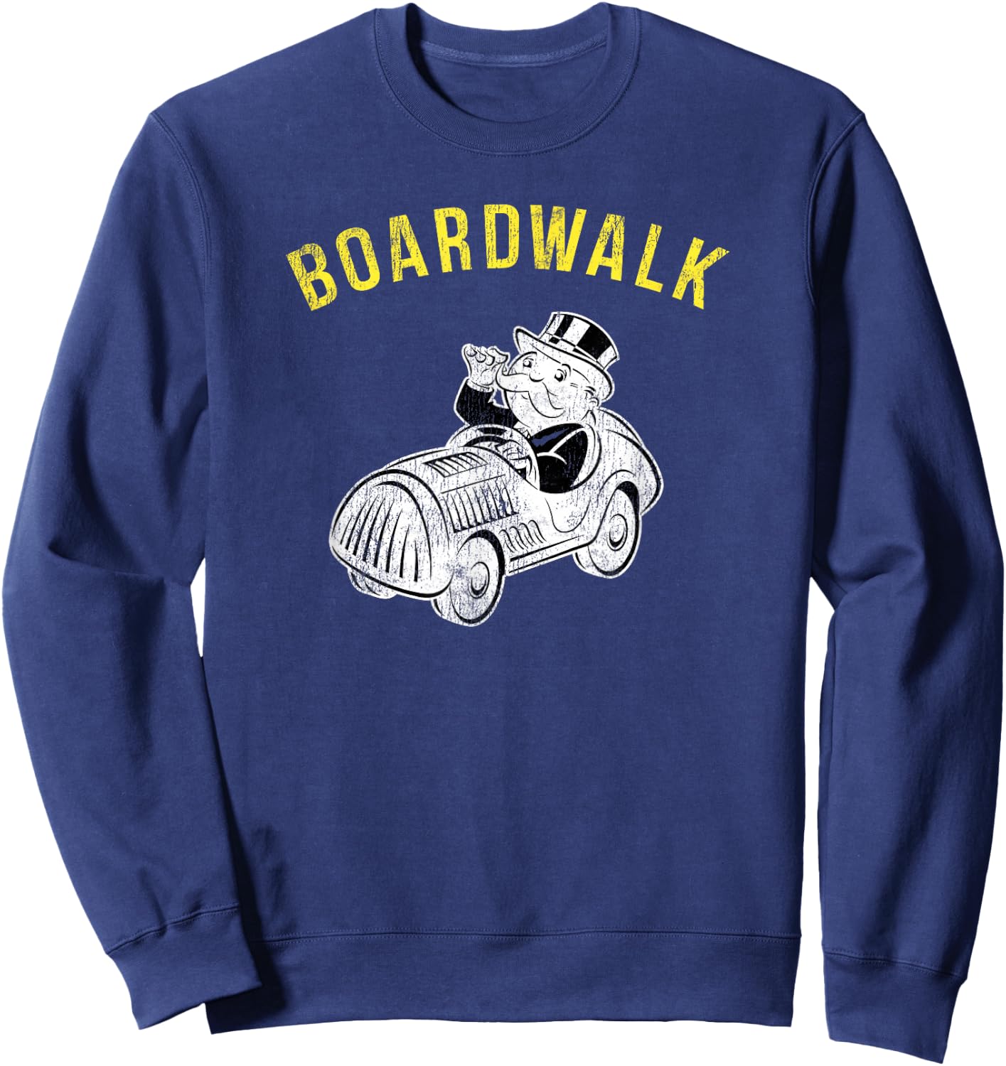 Monopoly Mr. Monopoly Boardwalk Car Ride Gaming Distressed Sweatshirt - Sweatshirt | Navy