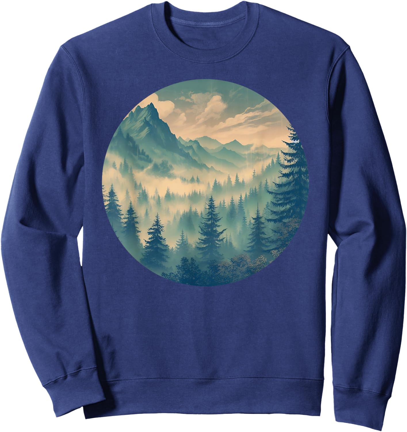 Foggy Forest Pine Tree Woods Green Nature Sweatshirt - Sweatshirt | Navy