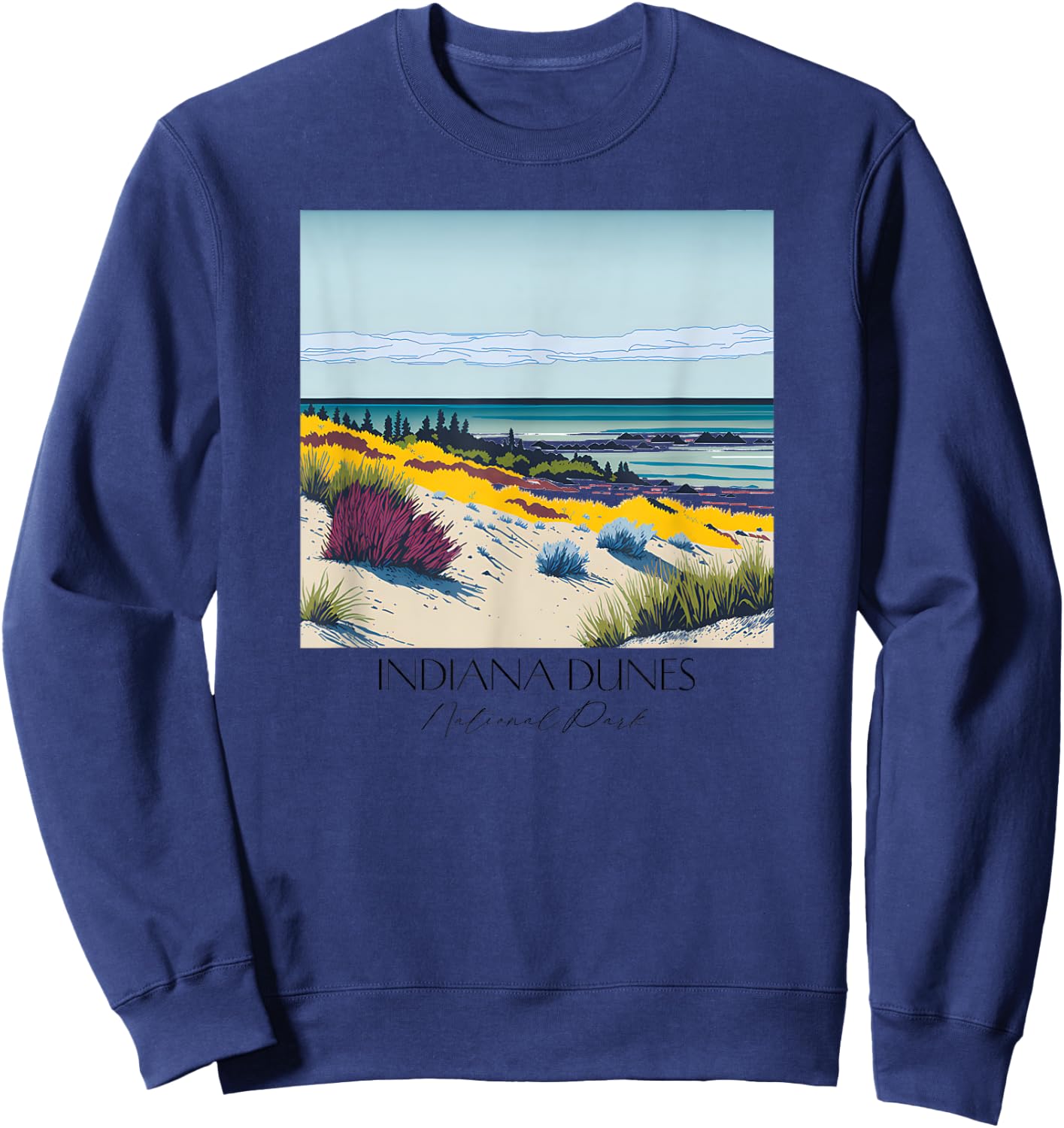 Cool Indiana Dunes National Park Hiking Watercolor Graphic Sweatshirt - Sweatshirt | Navy
