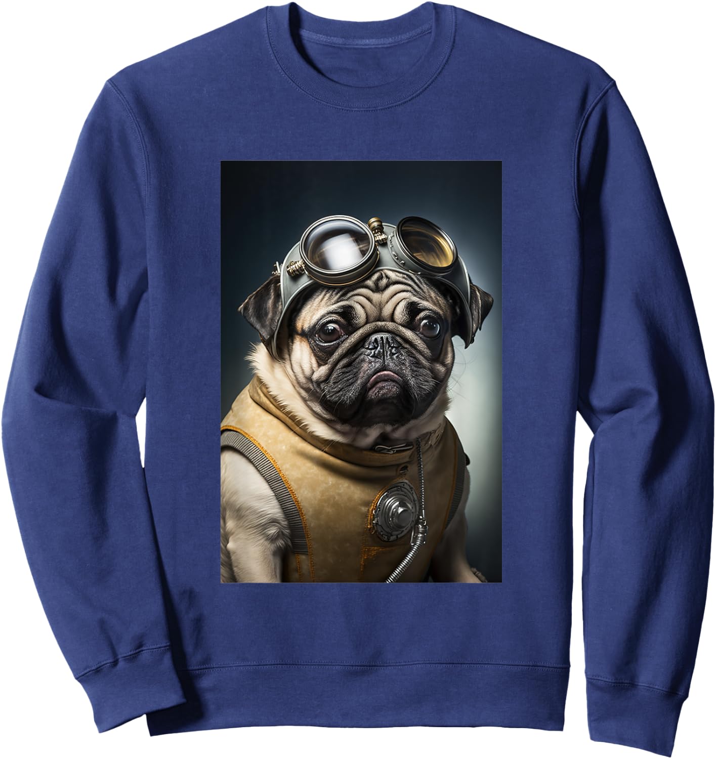 Space Smart Dog Kawaii Cute Pug PD Men Women Kids Sweatshirt - Sweatshirt | Navy