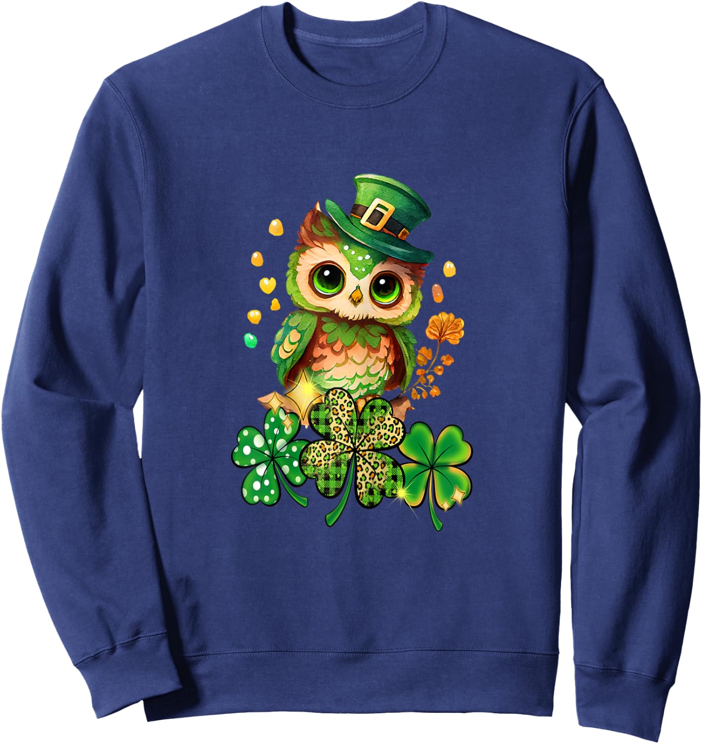 Chibi Owl Adorable St Patrick's Day Bird Lover Cute Clover Sweatshirt - Sweatshirt | Navy