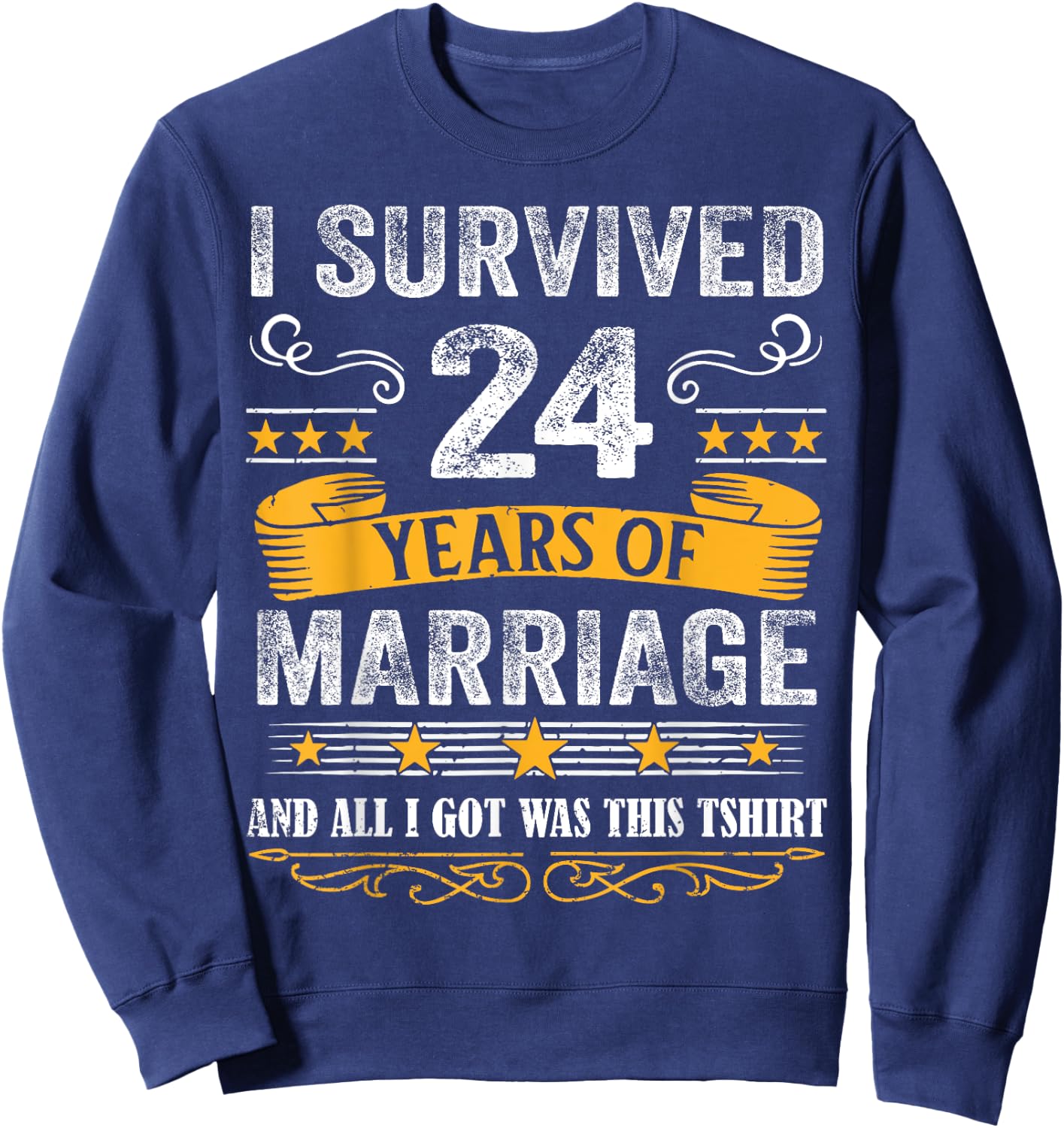 24th Wedding Anniversary shirt Couples Husband Wife 24 Years Sweatshirt - Sweatshirt | Navy