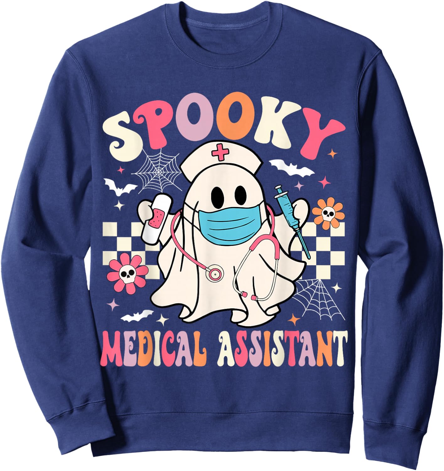 Groovy Spooky Medical Assistant Cute Halloween Med Assistant Sweatshirt - Sweatshirt | Navy