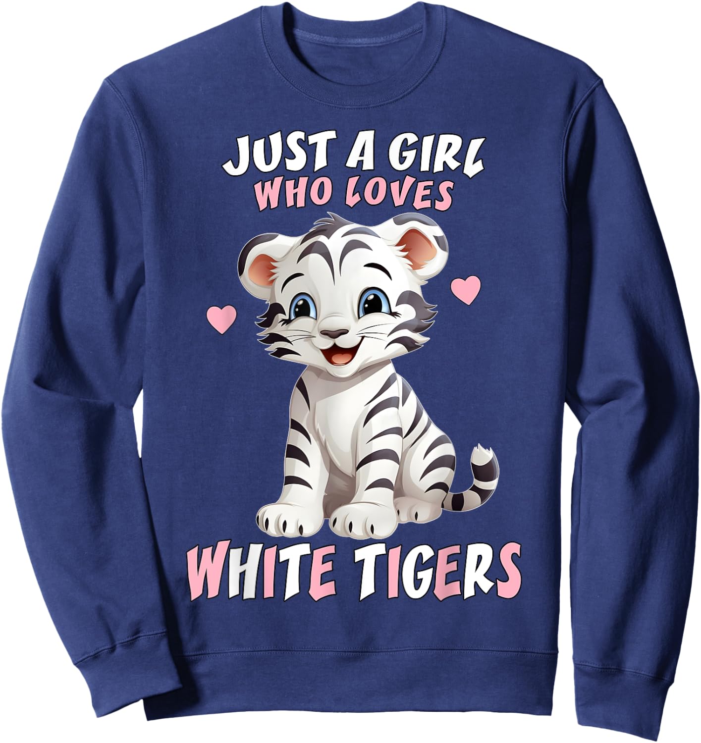 Just A Girl Who Loves White Tigers - Baby Tiger Pink Hearts Sweatshirt - Sweatshirt | Navy
