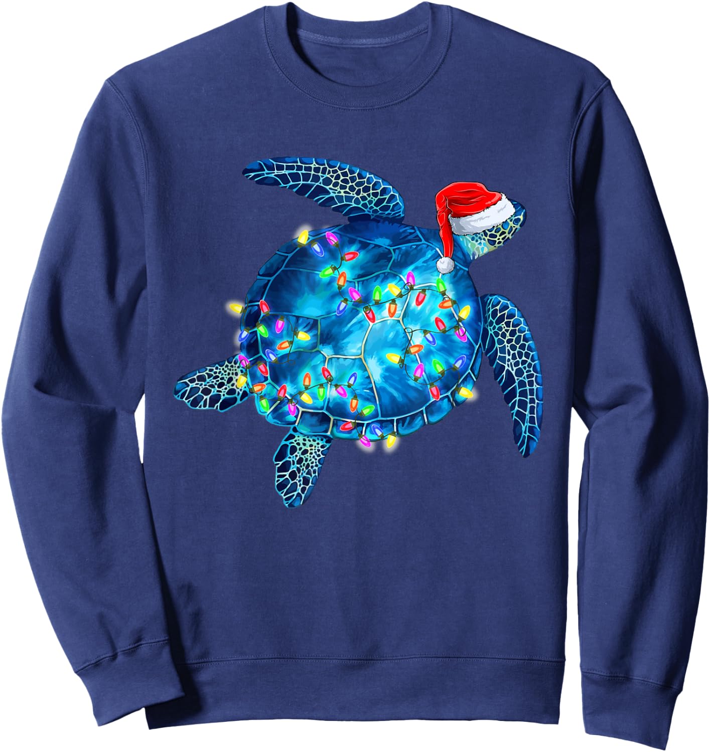 Sea Turtle Christmas Lights Santa Hat Funny Merry Christmas Sweatshirt - Sweatshirt | Navy
