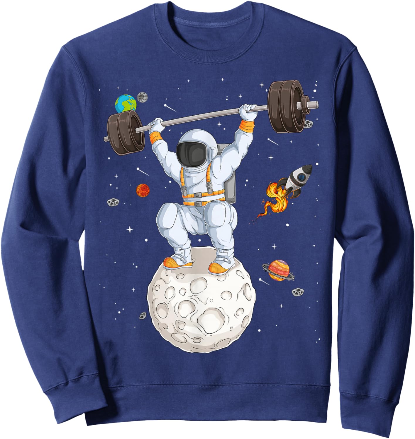 Funny Astronaut Space Weightlifting Fitness Gym Workout Men Sweatshirt - Sweatshirt | Navy