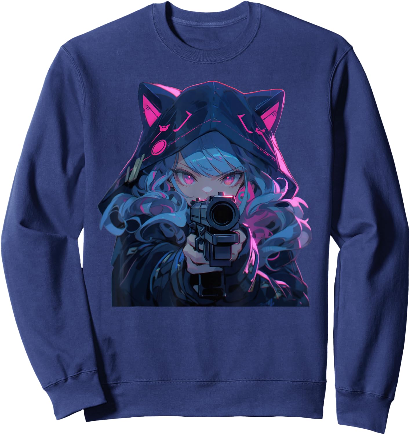 Cute Neko Anime Girl Assassin - Kawaii anime cat lover meow Sweatshirt - Sweatshirt | Navy