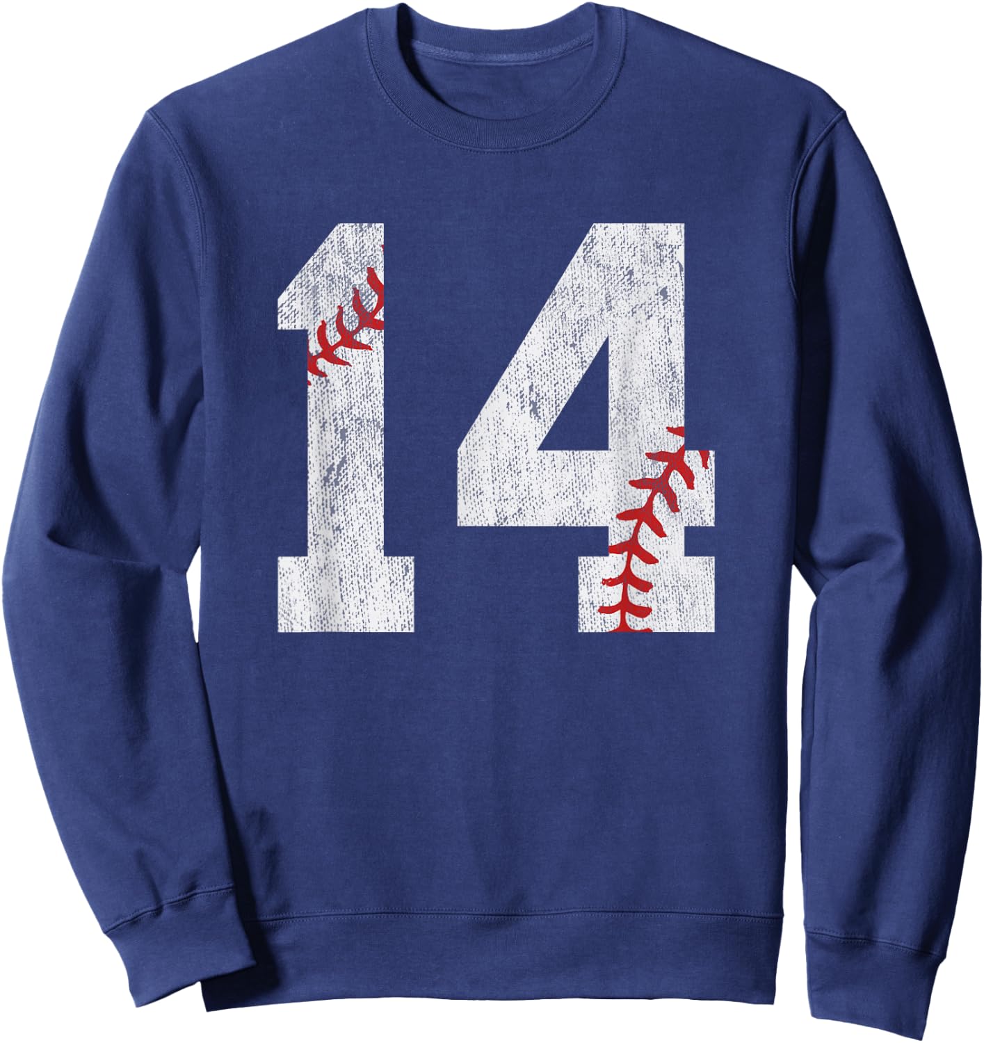 Number #14 Vintage 14th Birthday Baseball Lover 14 Years Old Sweatshirt - Sweatshirt | Navy