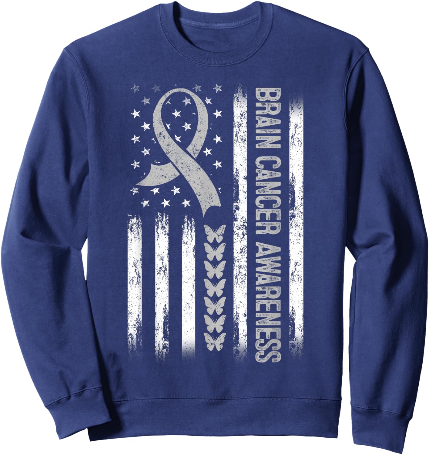 Brain cancer Awareness American Flag Sweatshirt - Sweatshirt | Navy
