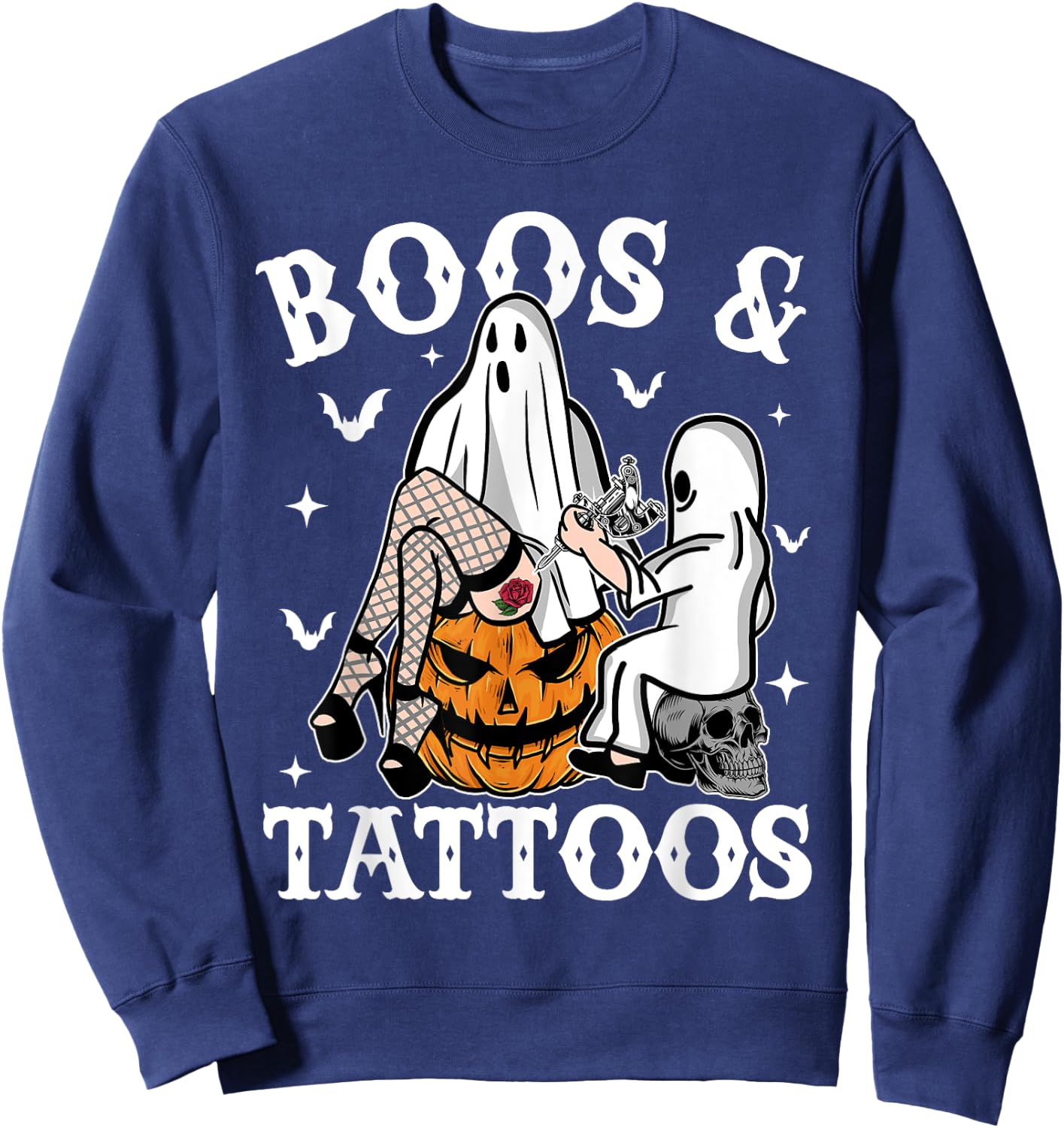 Ghosts Pumpkin Tattoo Artist Halloween Boos And Tattoos Sweatshirt - Sweatshirt | Navy