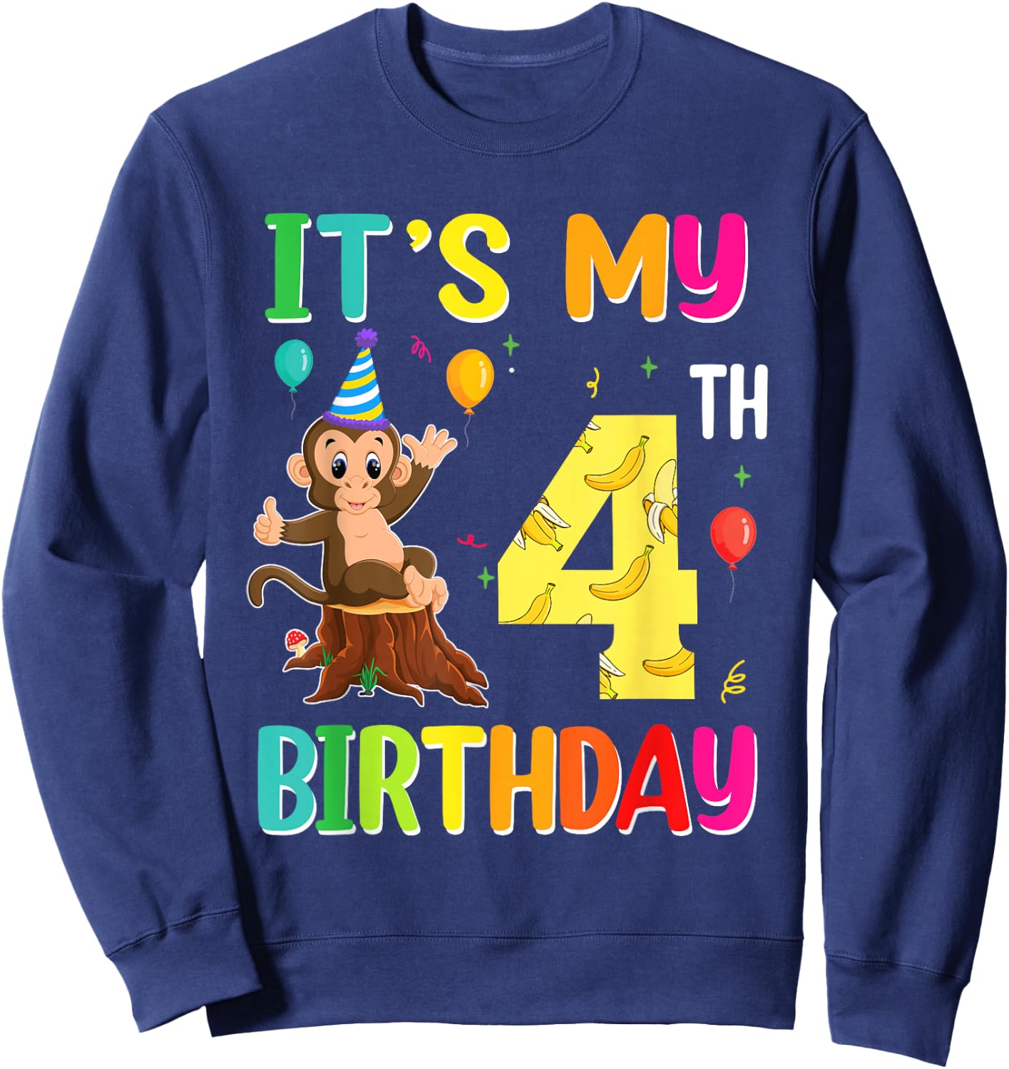 It's My 4th Birthday Monkey 4 Year Old Boy Girl Sweatshirt - Sweatshirt | Navy