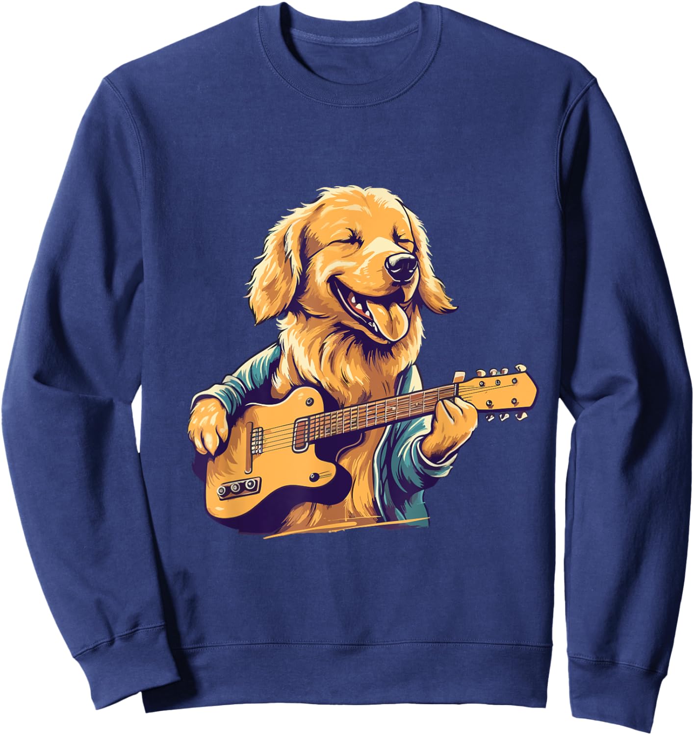 Golden Retriever Dog Playing Guitar Rock on Guitarist Women Sweatshirt - Sweatshirt | Navy