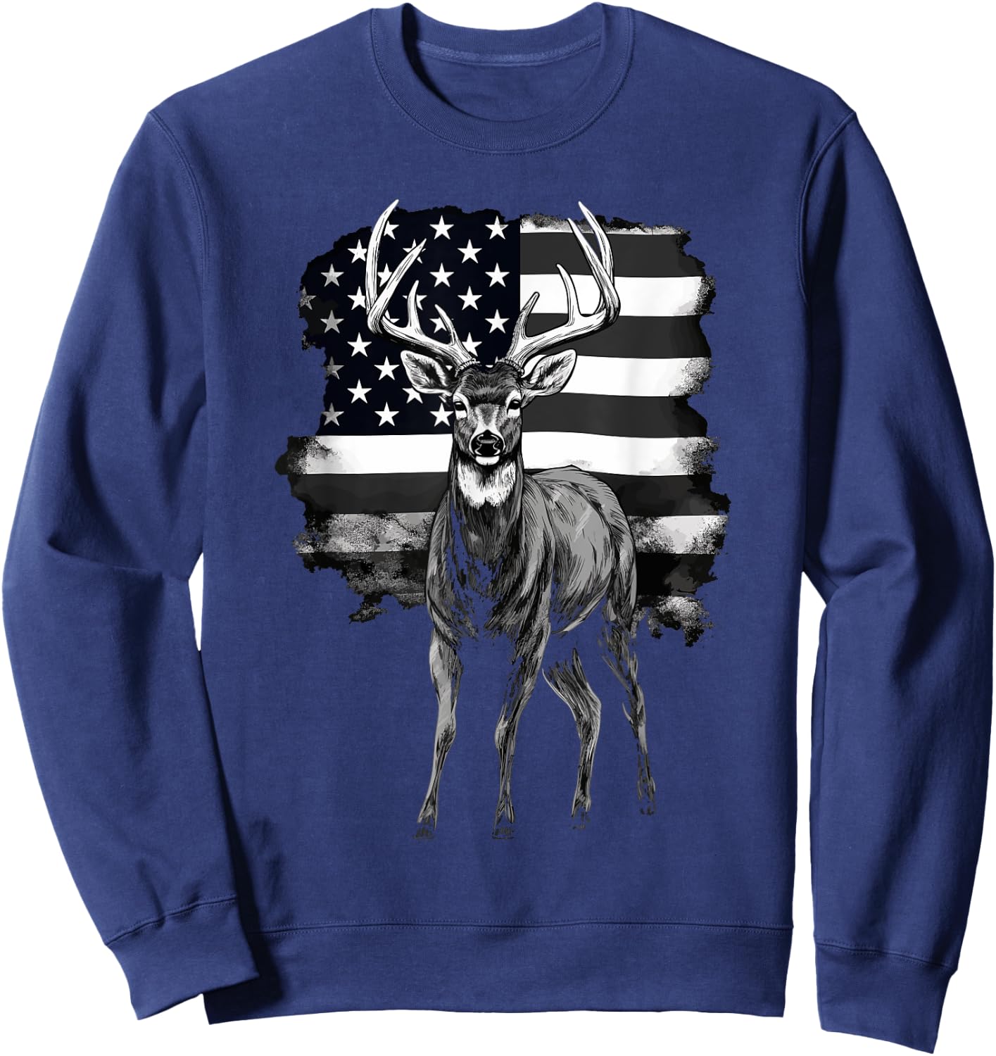 Whitetail Buck Deer Hunting US Flag Patriotic Hunter Women Men Sweatshirt - Sweatshirt | Navy